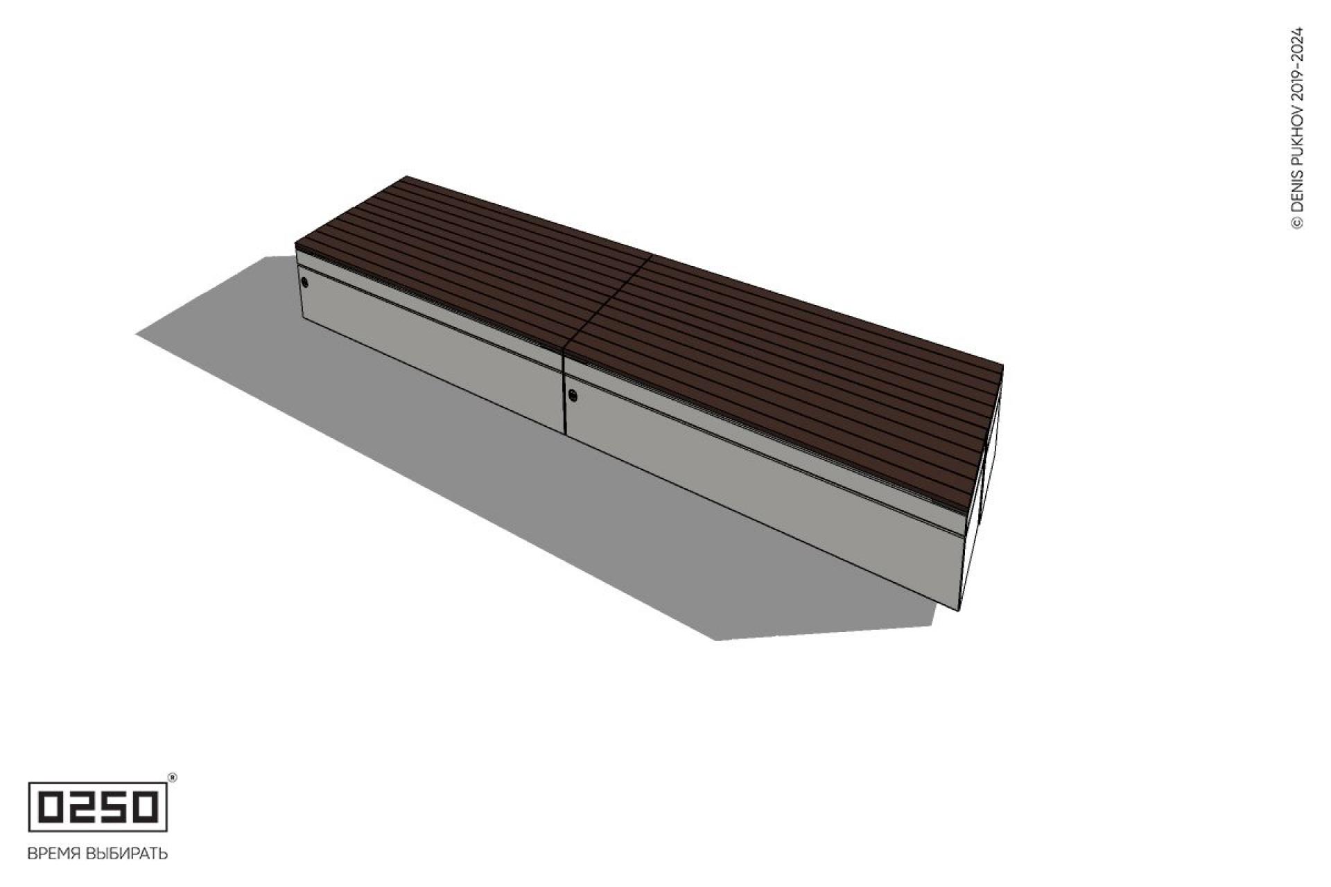 Уличная Скамейка параллелограммная левая двухсторонняя двухпролетная на блоке производство 0250 Уличная Скамейка параллелограммная левая двухсторонняя двухпролетная на блоке производство 0250