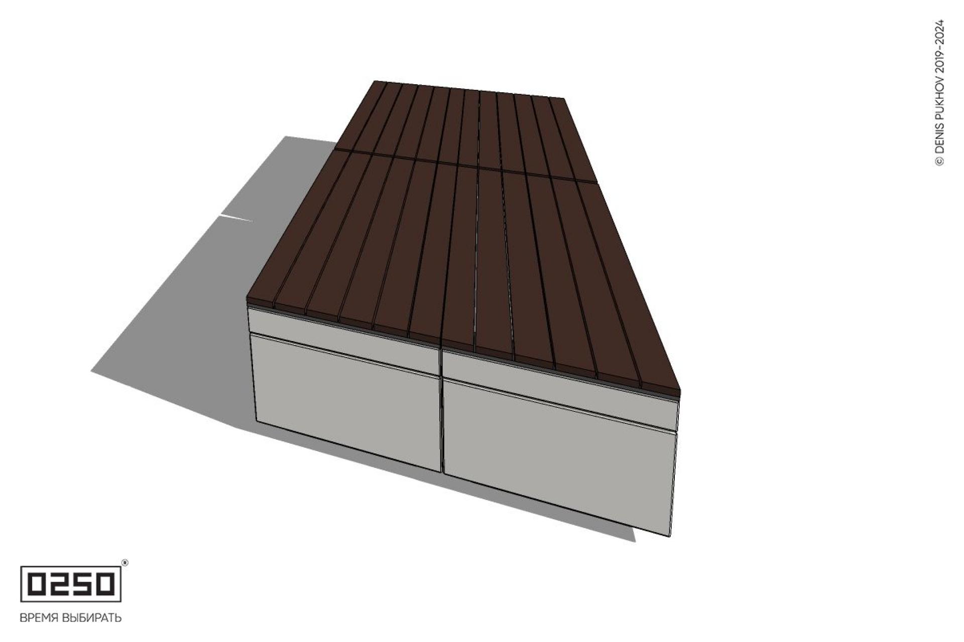 Уличная Скамейка параллелограммная правая двухсторонняя двухпролетная на блоке производство 0250