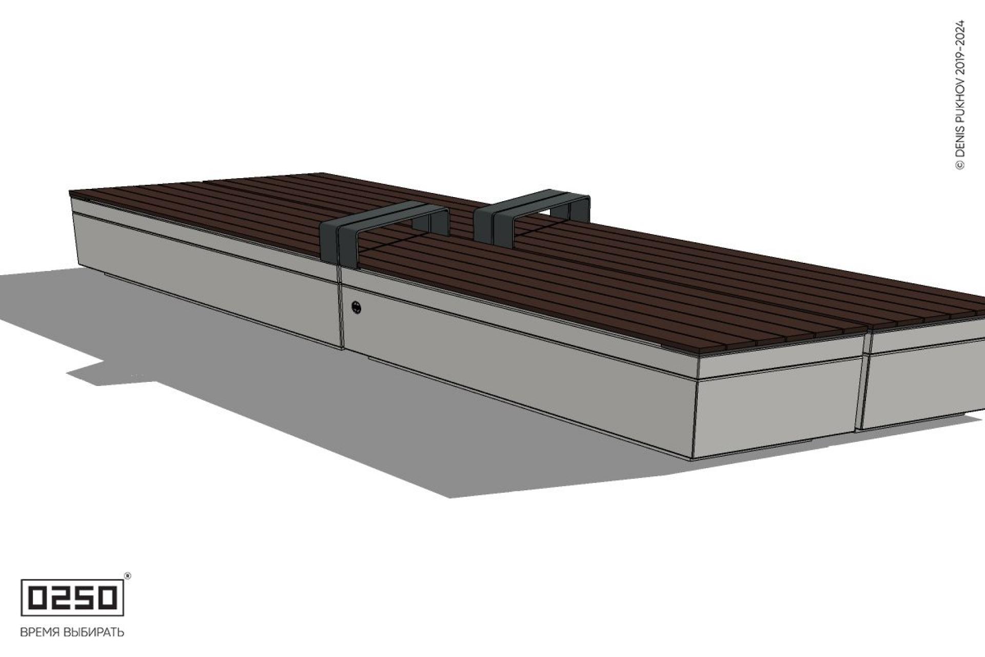 Уличная Скамейка параллелограммная правая двухсторонняя двухпролетная укороченная с подлокотниками на блоке производство 0250 Уличная Скамейка параллелограммная правая двухсторонняя двухпролетная укороченная с подлокотниками на блоке производство 0250