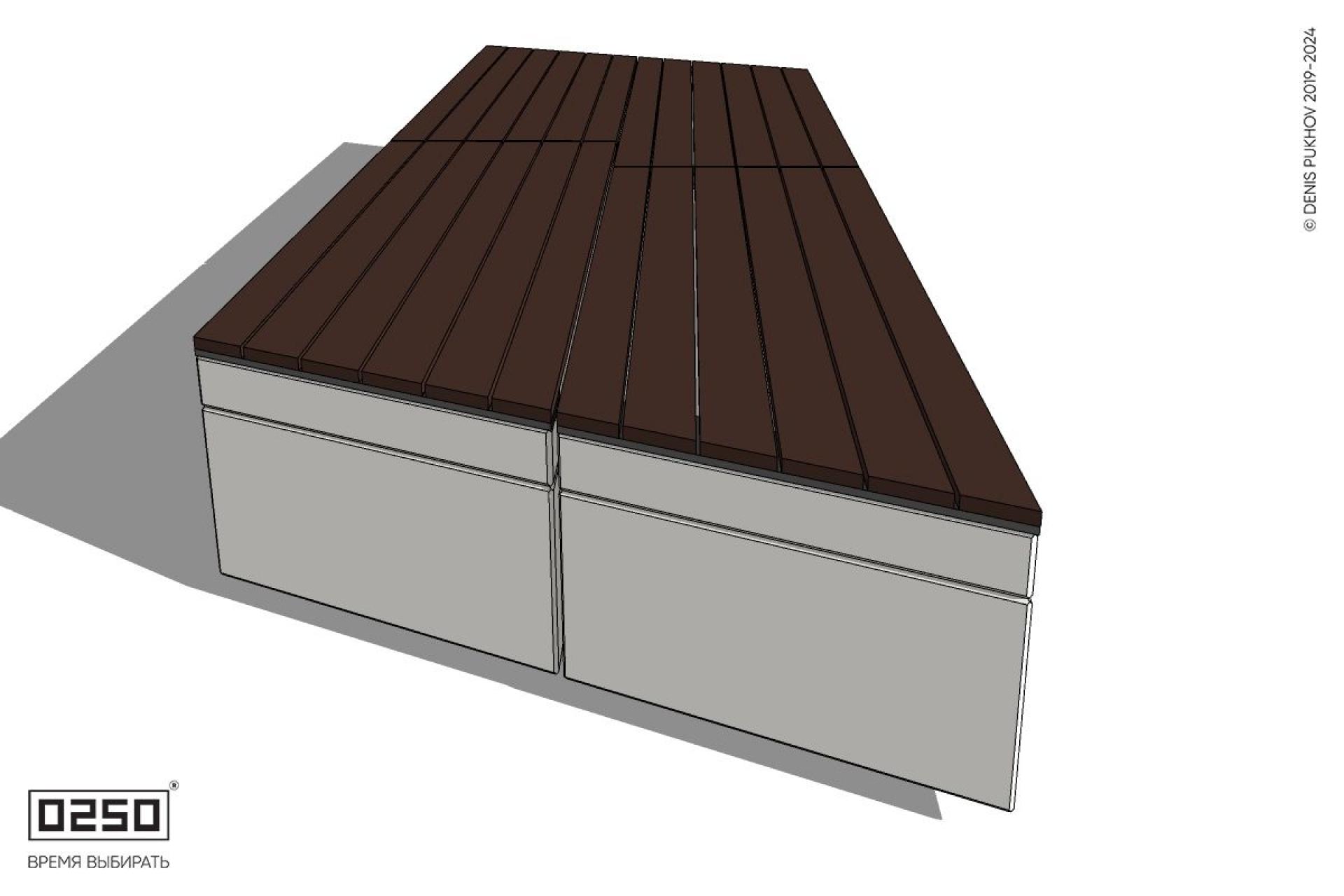 Уличная Скамейка параллелограммная правая двухсторонняя двухпролетная укороченная на блоке производство 0250