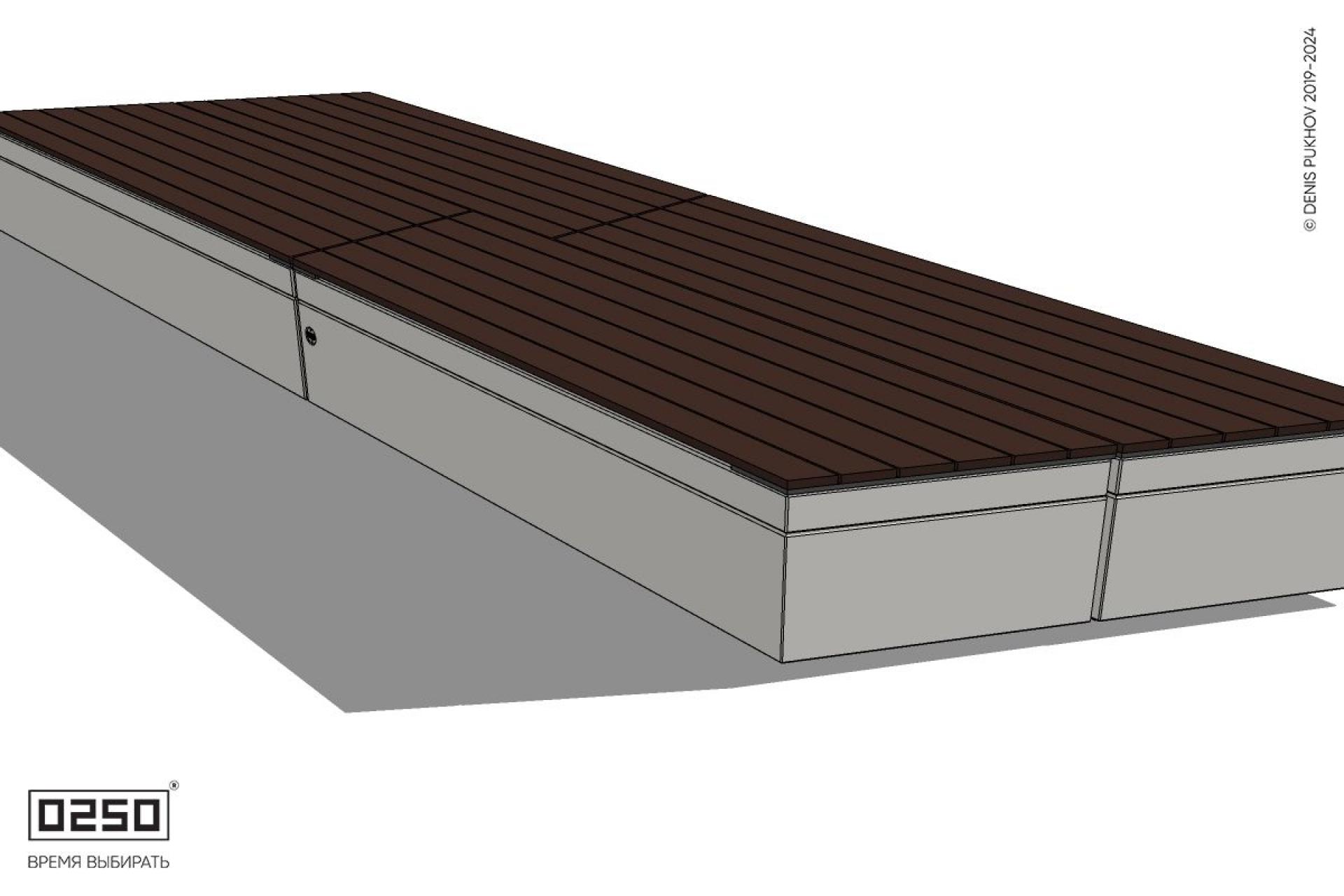 Уличная Скамейка параллелограммная правая двухсторонняя двухпролетная укороченная на блоке производство 0250