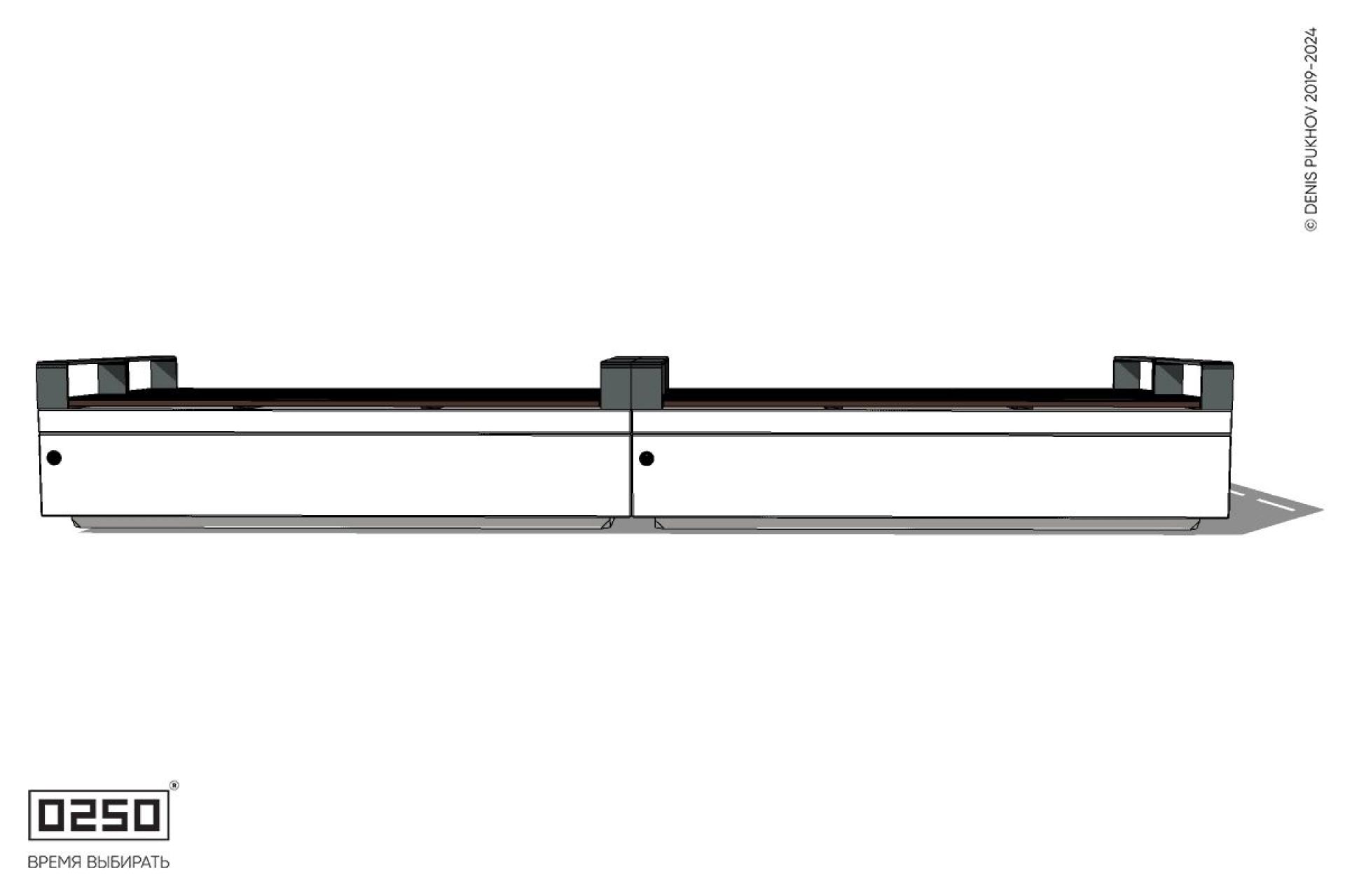 Уличная Скамейка двухсторонняя двухпролетная с частыми подлокотниками на блоке производство 0250