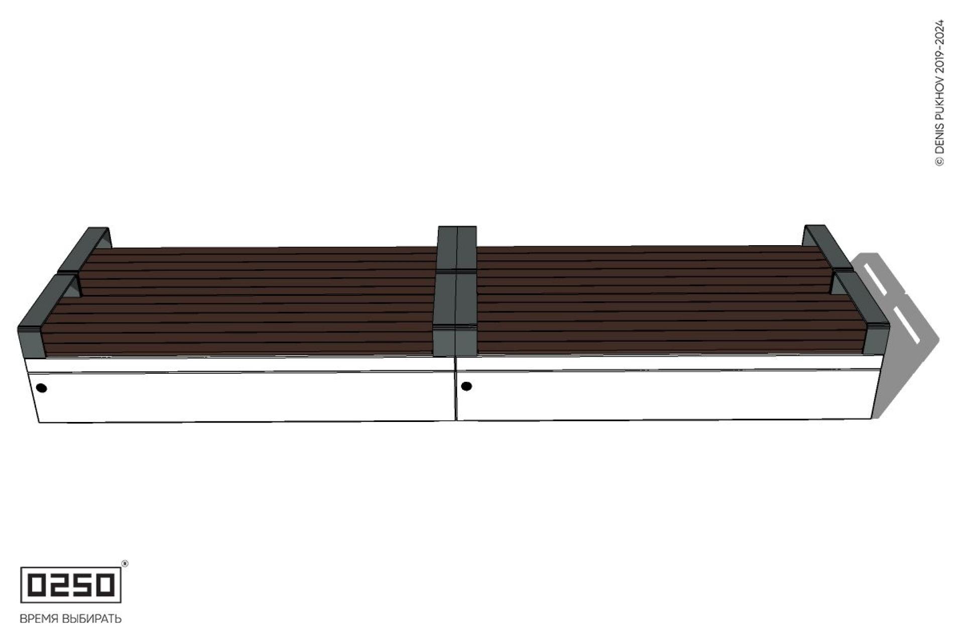Уличная Скамейка двухсторонняя двухпролетная с частыми подлокотниками на блоке производство 0250