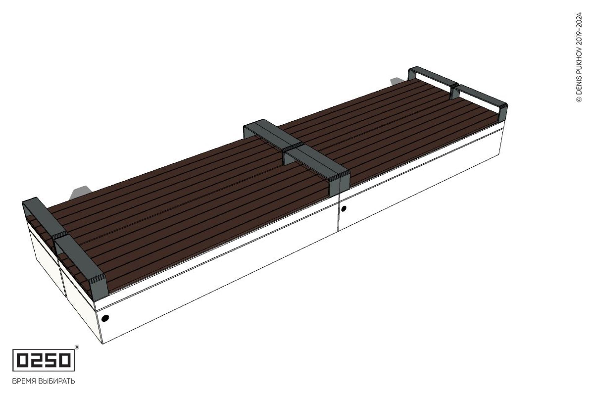 Уличная Скамейка двухсторонняя двухпролетная с частыми подлокотниками на блоке производство 0250