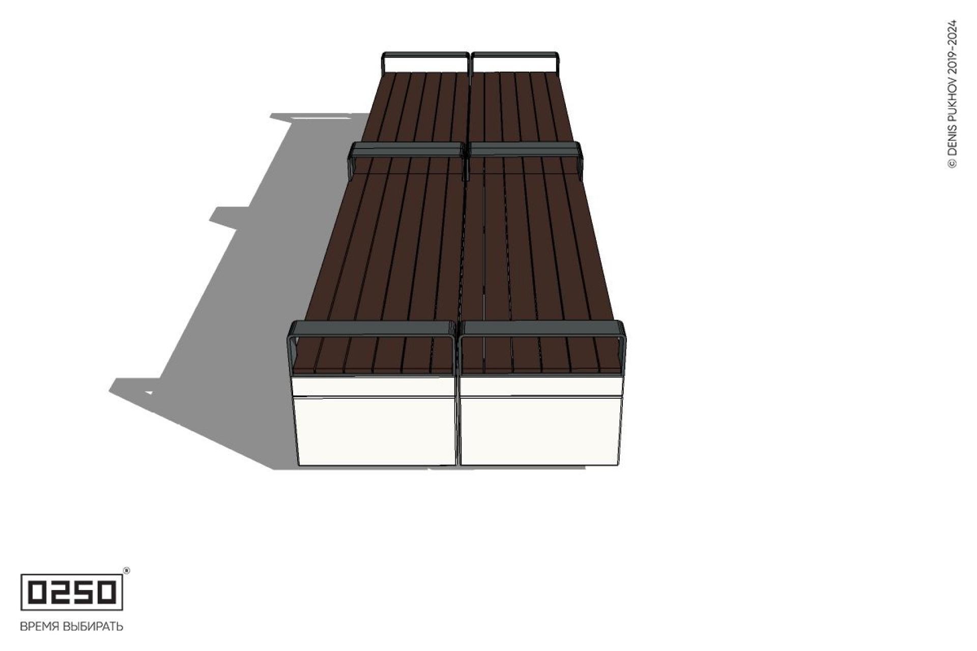 Уличная Скамейка двухсторонняя двухпролетная с частыми подлокотниками на блоке производство 0250
