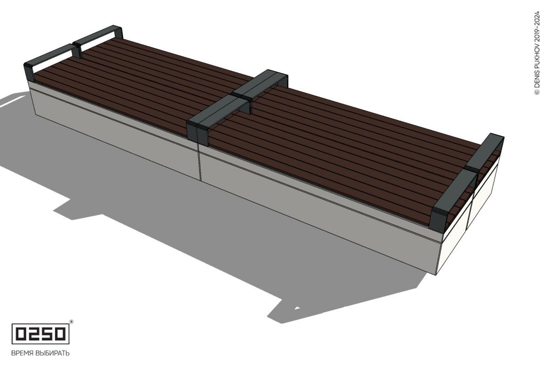 Уличная Скамейка двухсторонняя двухпролетная с частыми подлокотниками на блоке производство 0250
