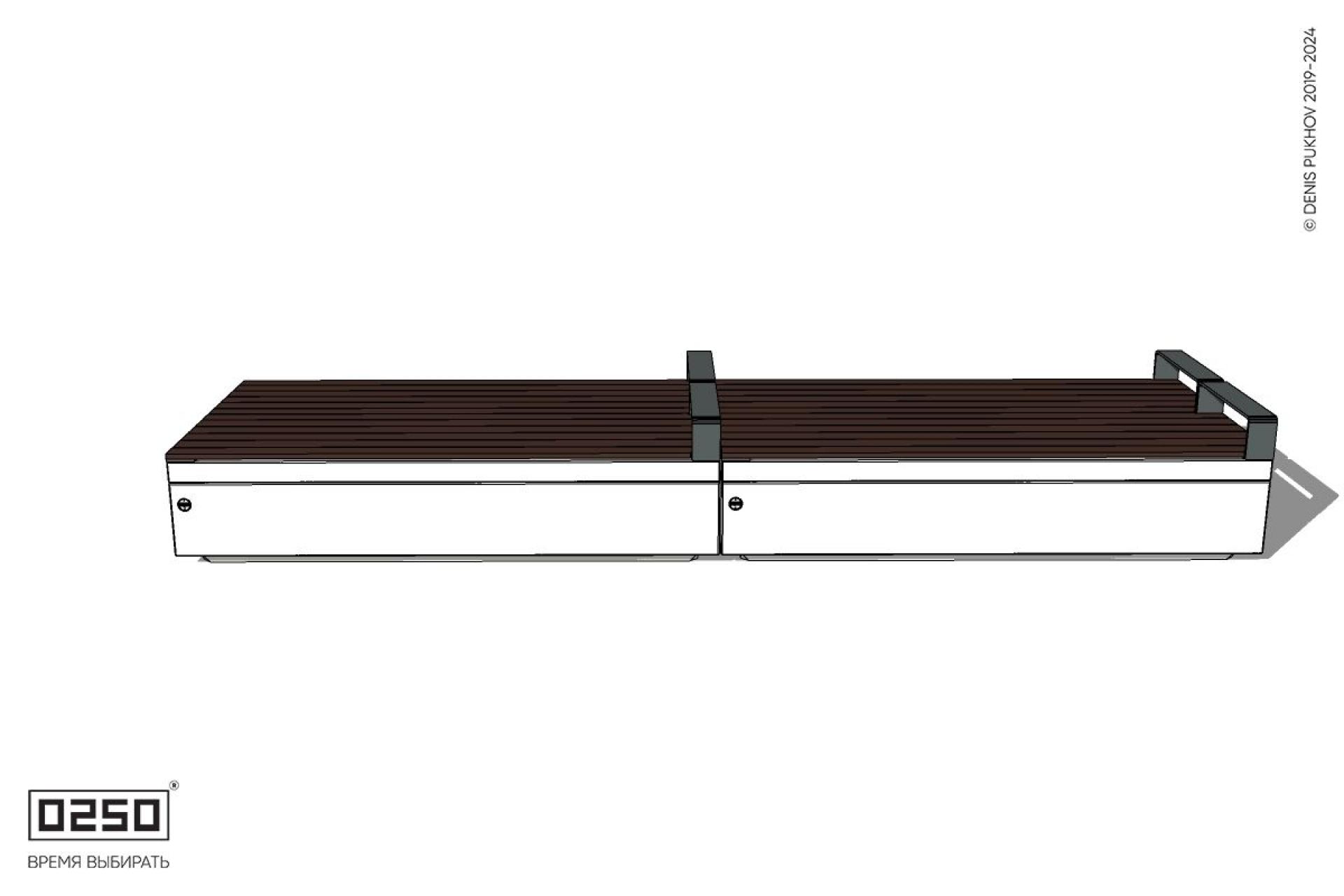 Уличная Скамейка двухсторонняя двухпролетная с редкими подлокотниками на блоке производство 0250