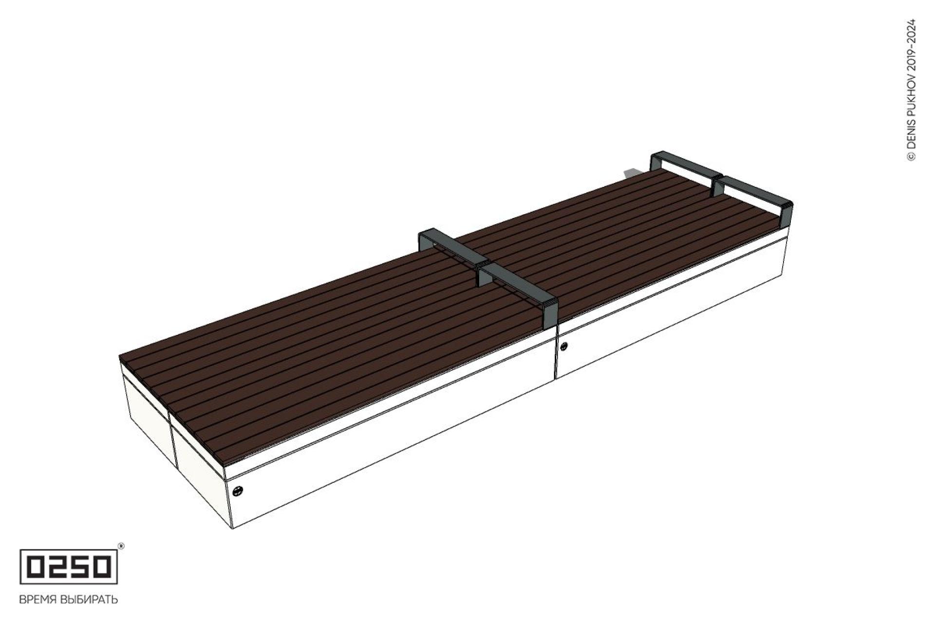 Уличная Скамейка двухсторонняя двухпролетная с редкими подлокотниками на блоке производство 0250