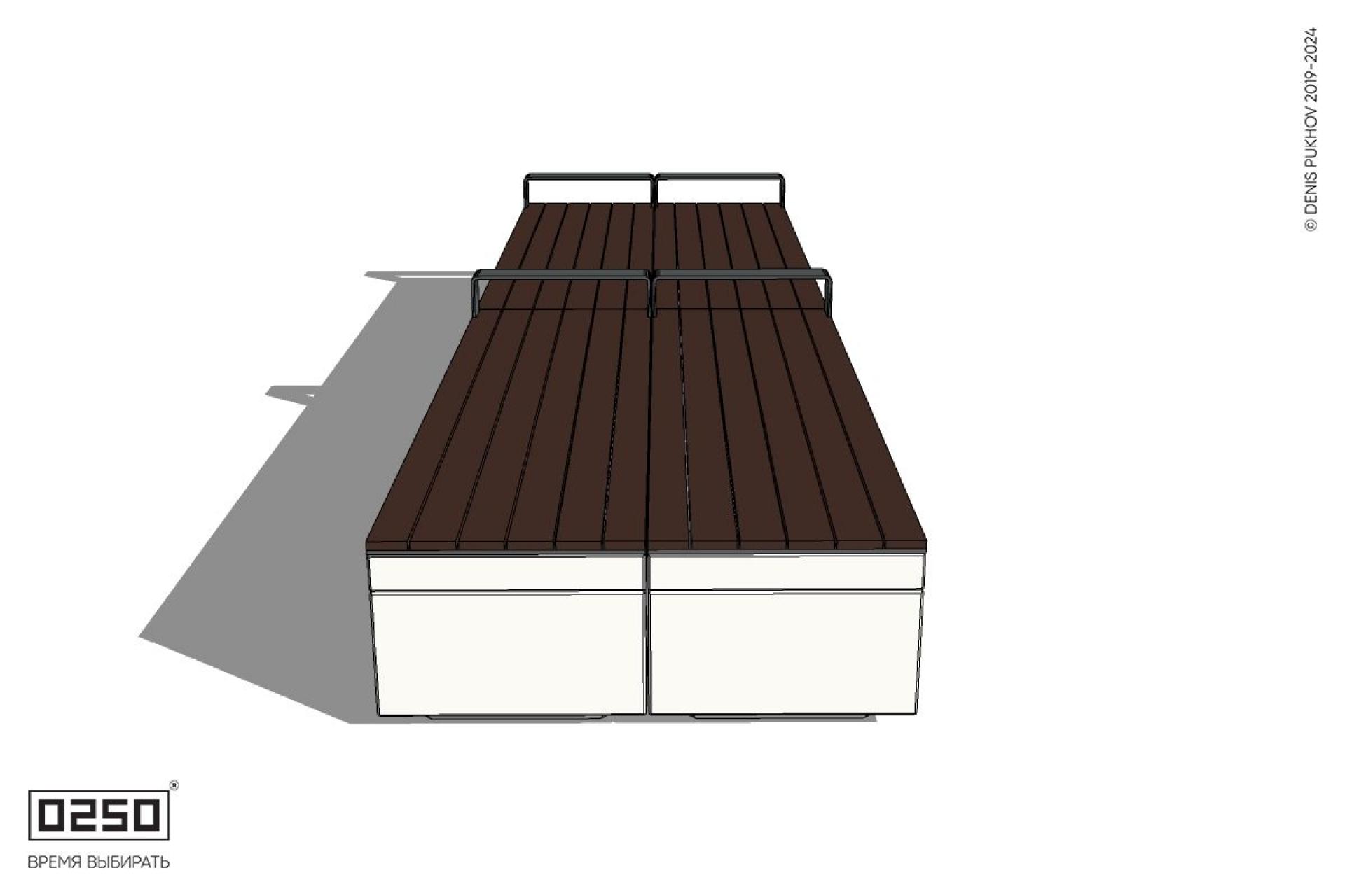 Уличная Скамейка двухсторонняя двухпролетная с редкими подлокотниками на блоке производство 0250