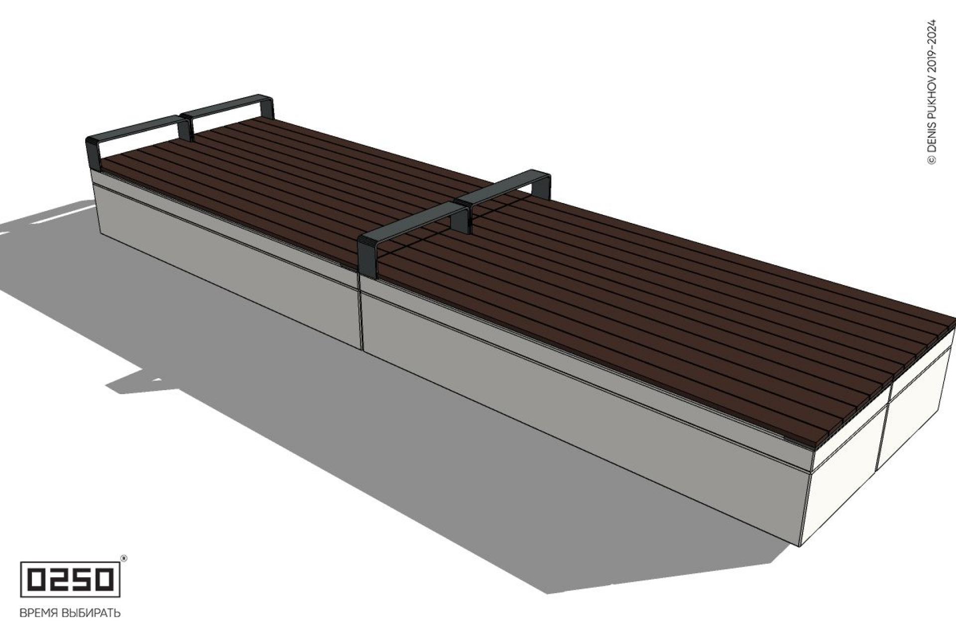 Уличная Скамейка двухсторонняя двухпролетная с редкими подлокотниками на блоке производство 0250