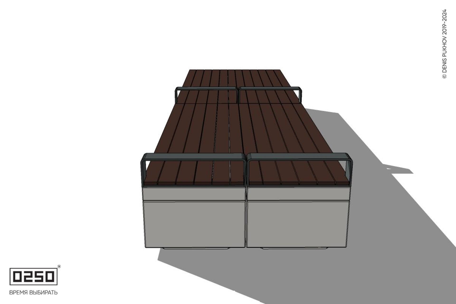 Уличная Скамейка двухсторонняя двухпролетная с редкими подлокотниками на блоке производство 0250