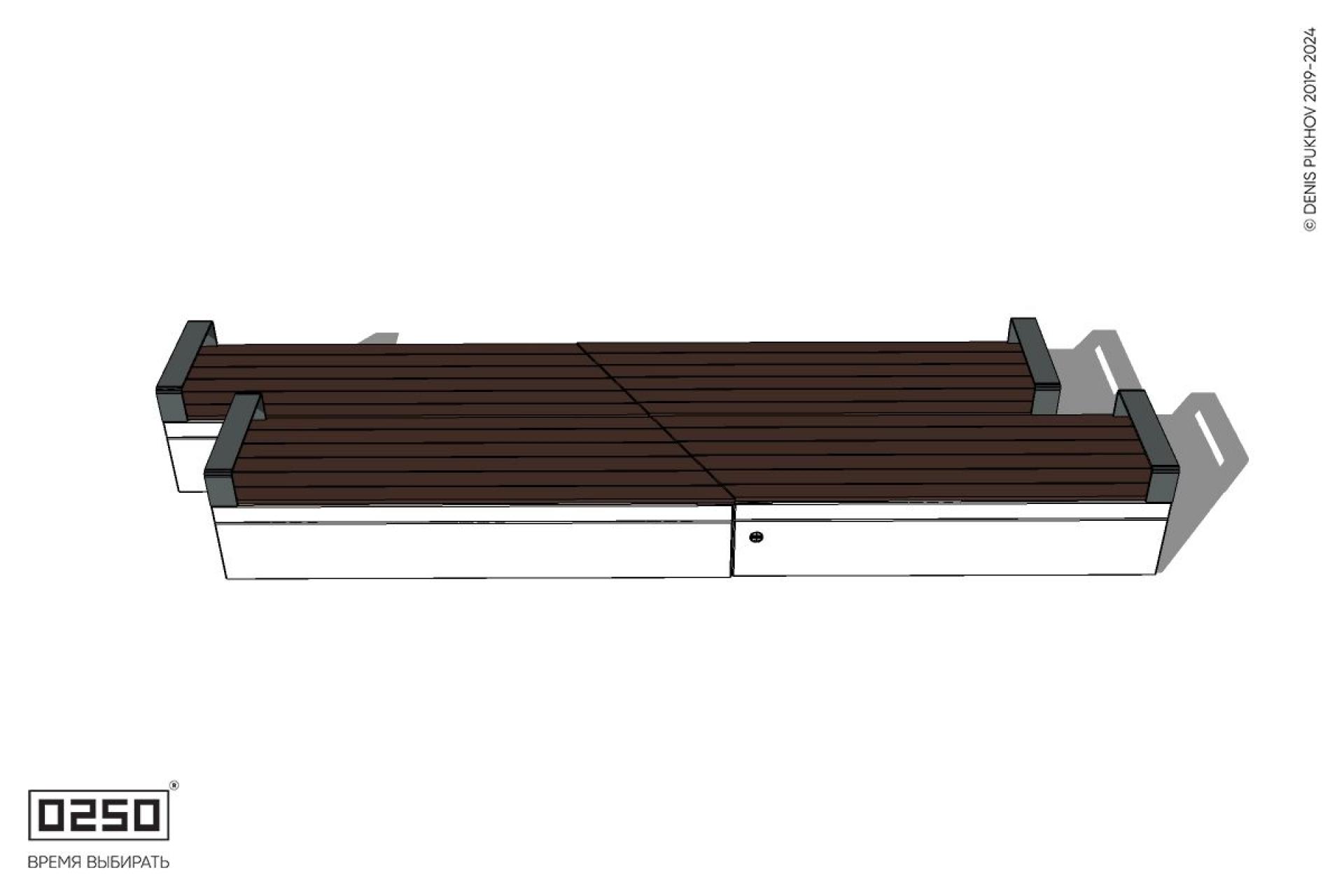 Уличная Скамейка двухсторонняя двухпролетная со сдвигом и подлокотниками на блоке производство 0250