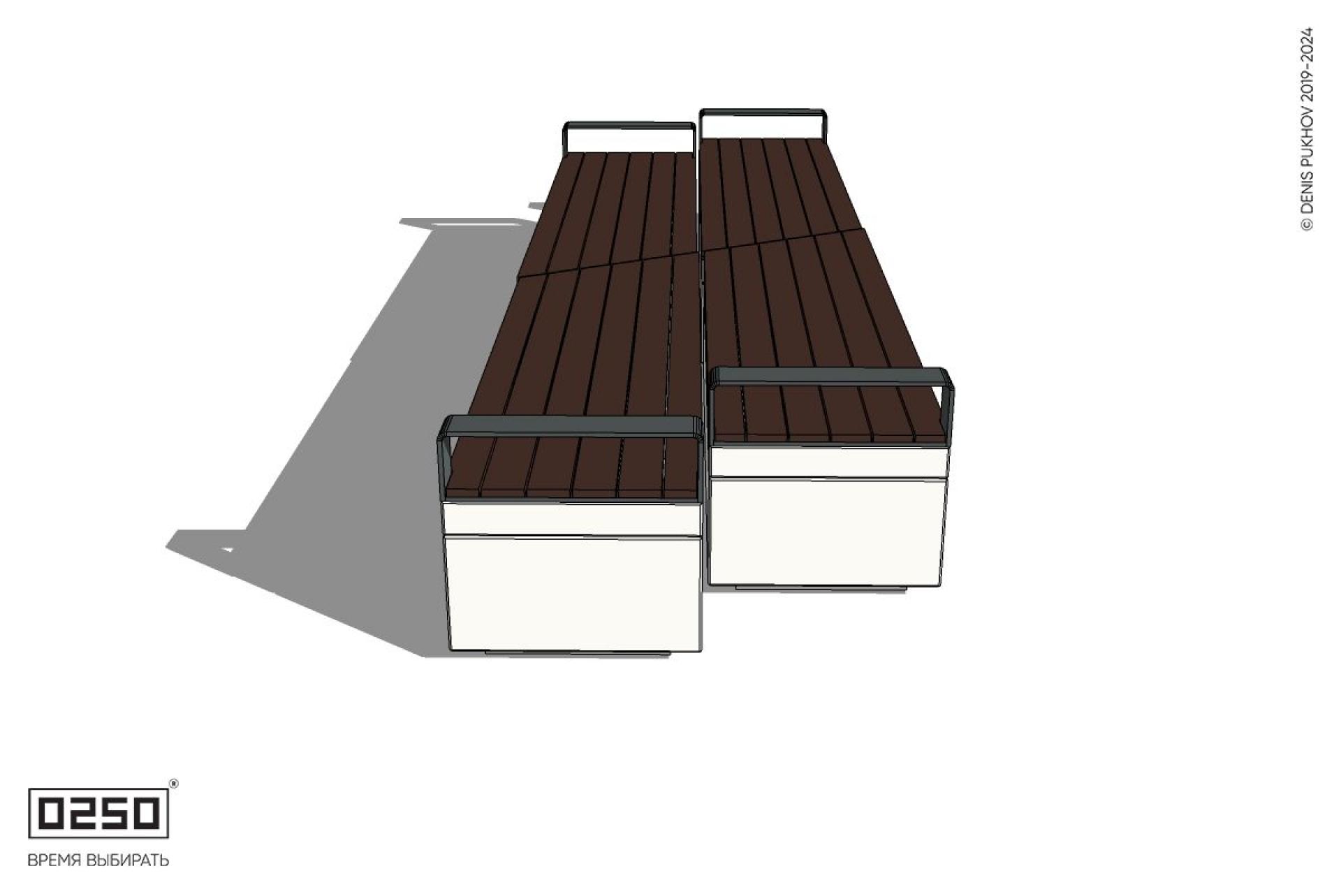 Уличная Скамейка двухсторонняя двухпролетная со сдвигом и подлокотниками на блоке производство 0250