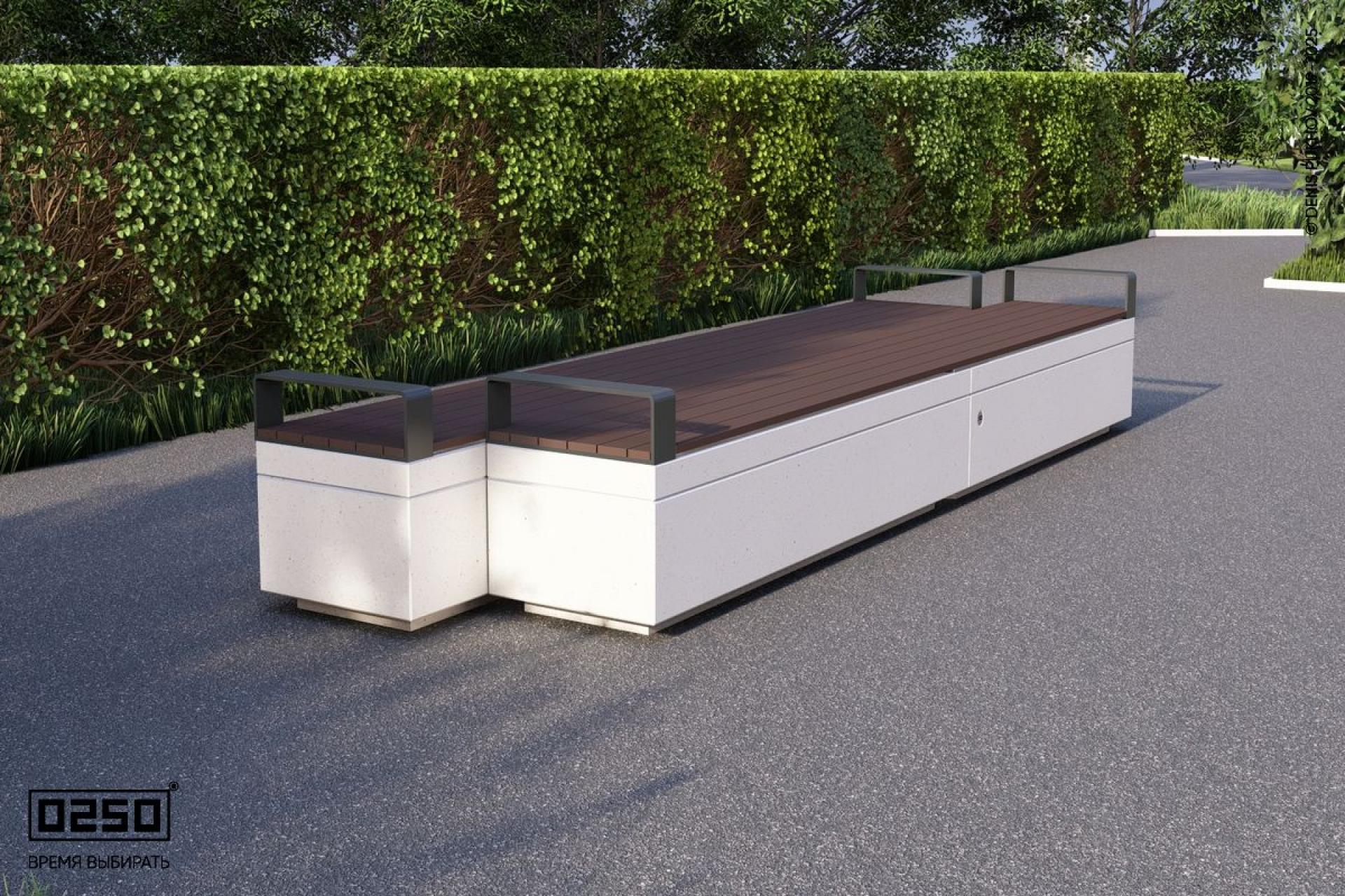 Уличная Скамейка двухсторонняя двухпролетная со сдвигом и подлокотниками на блоке производство 0250, module