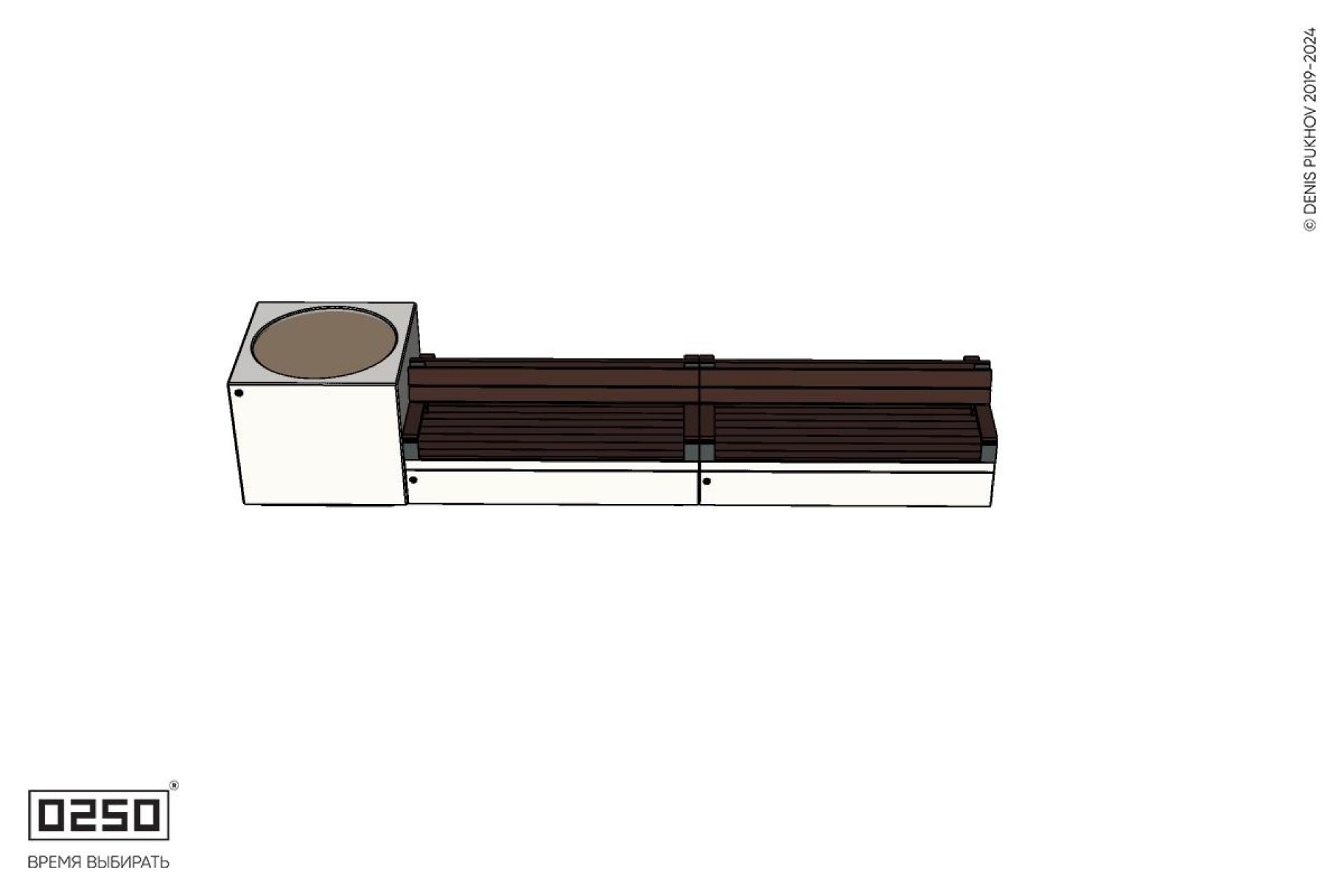 Уличная Скамейка двухсторонняя двухпролетная со спинкой и подлокотниками  на блоке с вазоном  Кубэ 1100 производство 0250, modul+