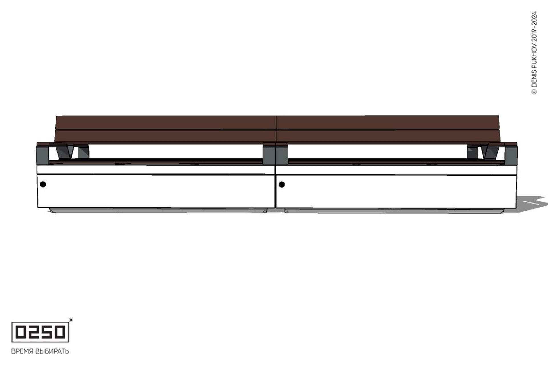 Уличная Скамейка двухсторонняя двухпролетная со спинкой и подлокотниками на блоке производство 0250 Уличная Скамейка двухсторонняя двухпролетная со спинкой и подлокотниками на блоке производство 0250