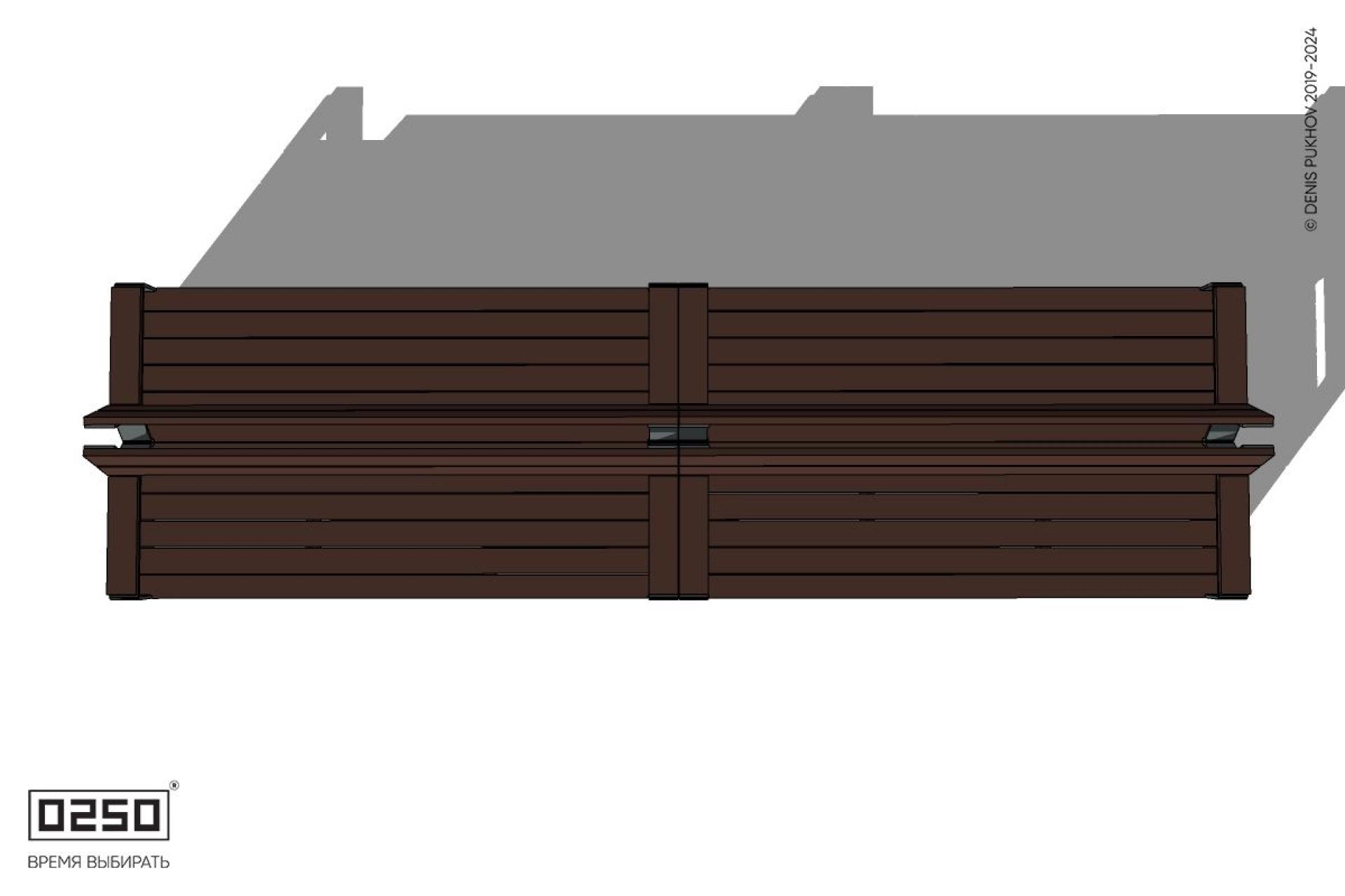 Скамейка двухсторонняя двухпролетная со спинкой и подлокотниками на блоке Уличная Скамейка двухсторонняя двухпролетная со спинкой и подлокотниками на блоке производство 0250, module