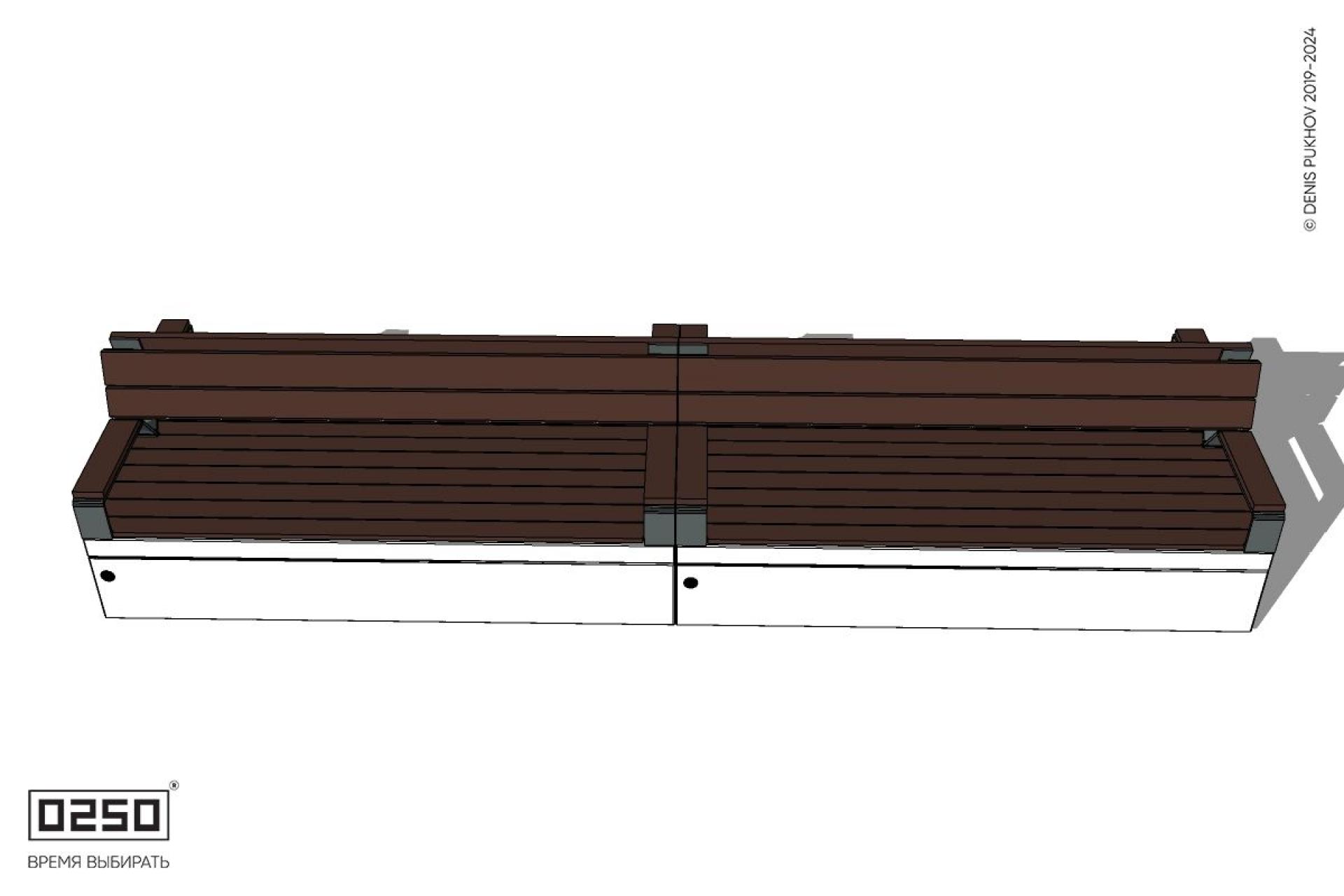 Уличная Скамейка двухсторонняя двухпролетная со спинкой и подлокотниками на блоке производство 0250 Уличная Скамейка двухсторонняя двухпролетная со спинкой и подлокотниками на блоке производство 0250