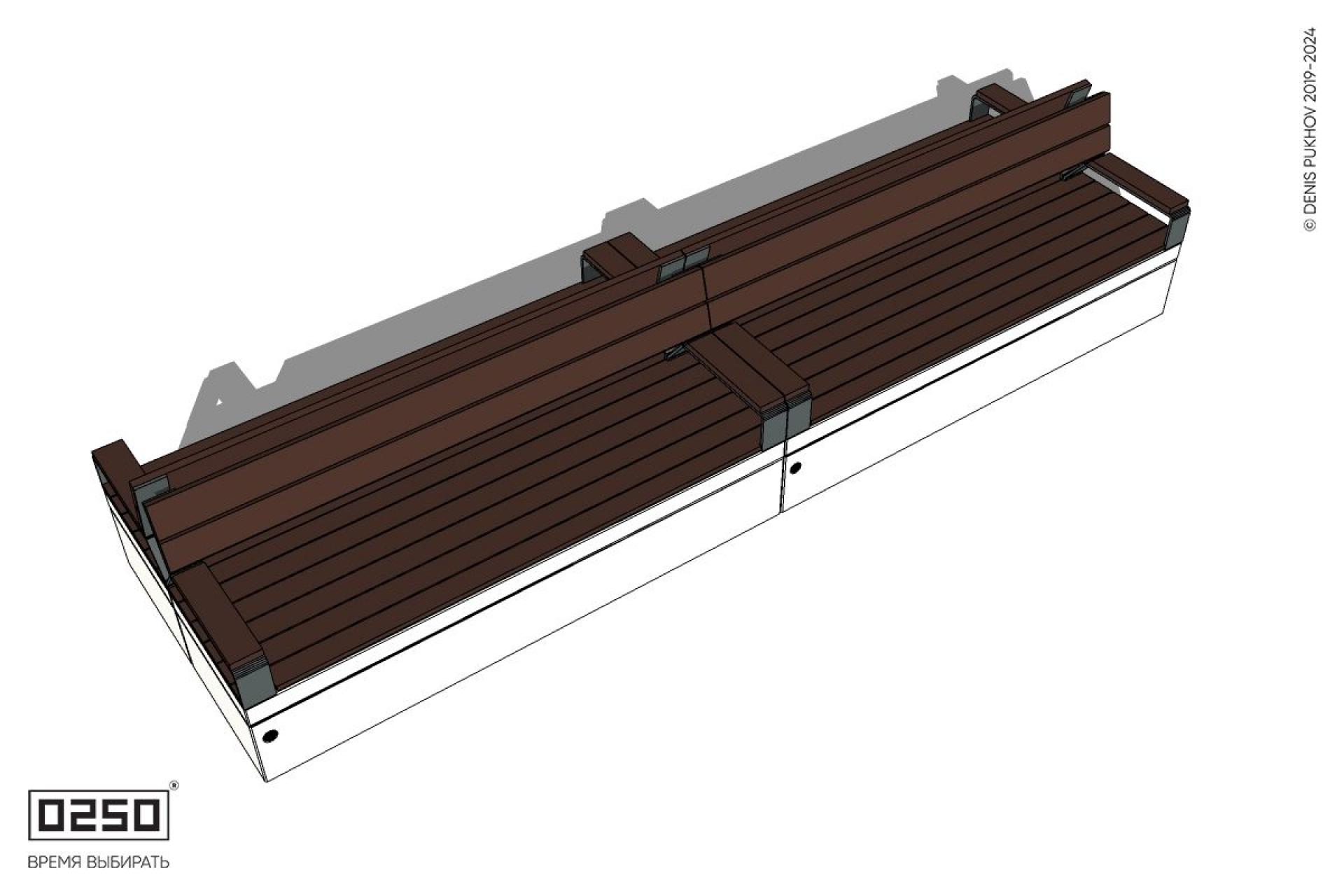 Уличная Скамейка двухсторонняя двухпролетная со спинкой и подлокотниками на блоке производство 0250 Уличная Скамейка двухсторонняя двухпролетная со спинкой и подлокотниками на блоке производство 0250
