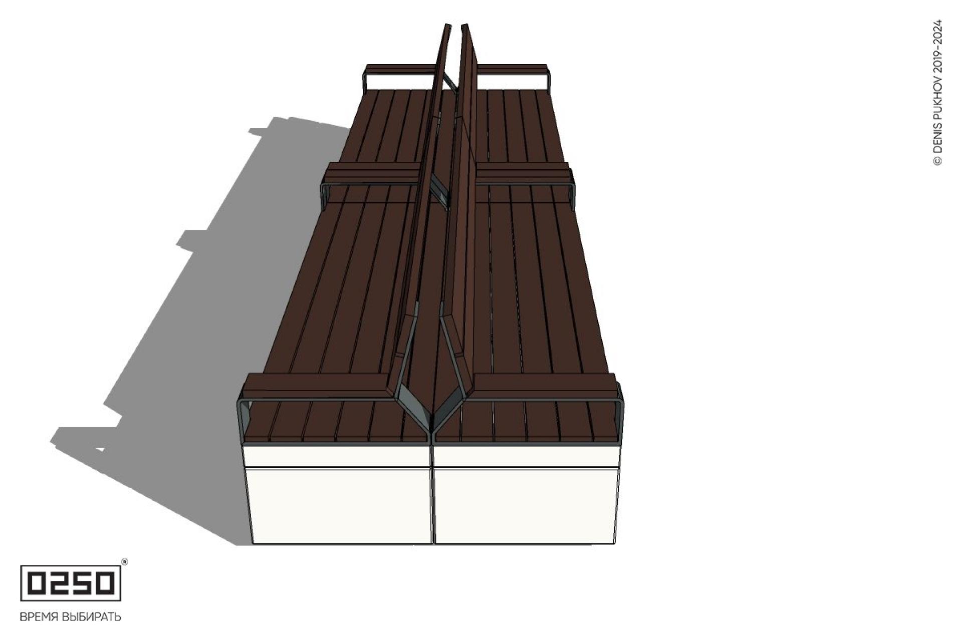 Уличная Скамейка двухсторонняя двухпролетная со спинкой и подлокотниками на блоке производство 0250 Уличная Скамейка двухсторонняя двухпролетная со спинкой и подлокотниками на блоке производство 0250