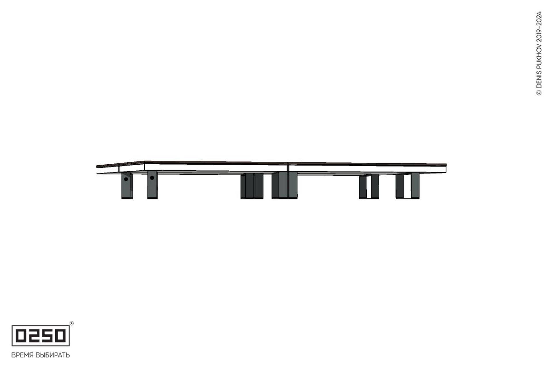 Уличная Скамейка параллелограммная левая двухсторонняя двухпролетная короткая на ножках производство 0250