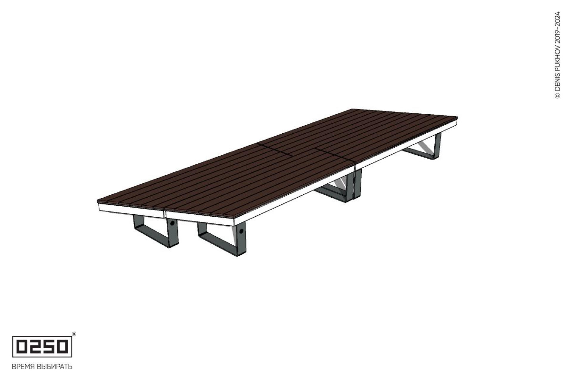 Уличная Скамейка параллелограммная левая двухсторонняя двухпролетная короткая на ножках производство 0250