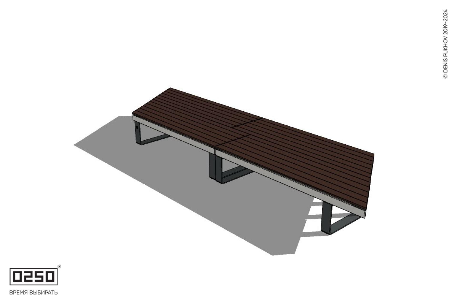 Уличная Скамейка параллелограммная левая двухсторонняя двухпролетная короткая на ножках производство 0250