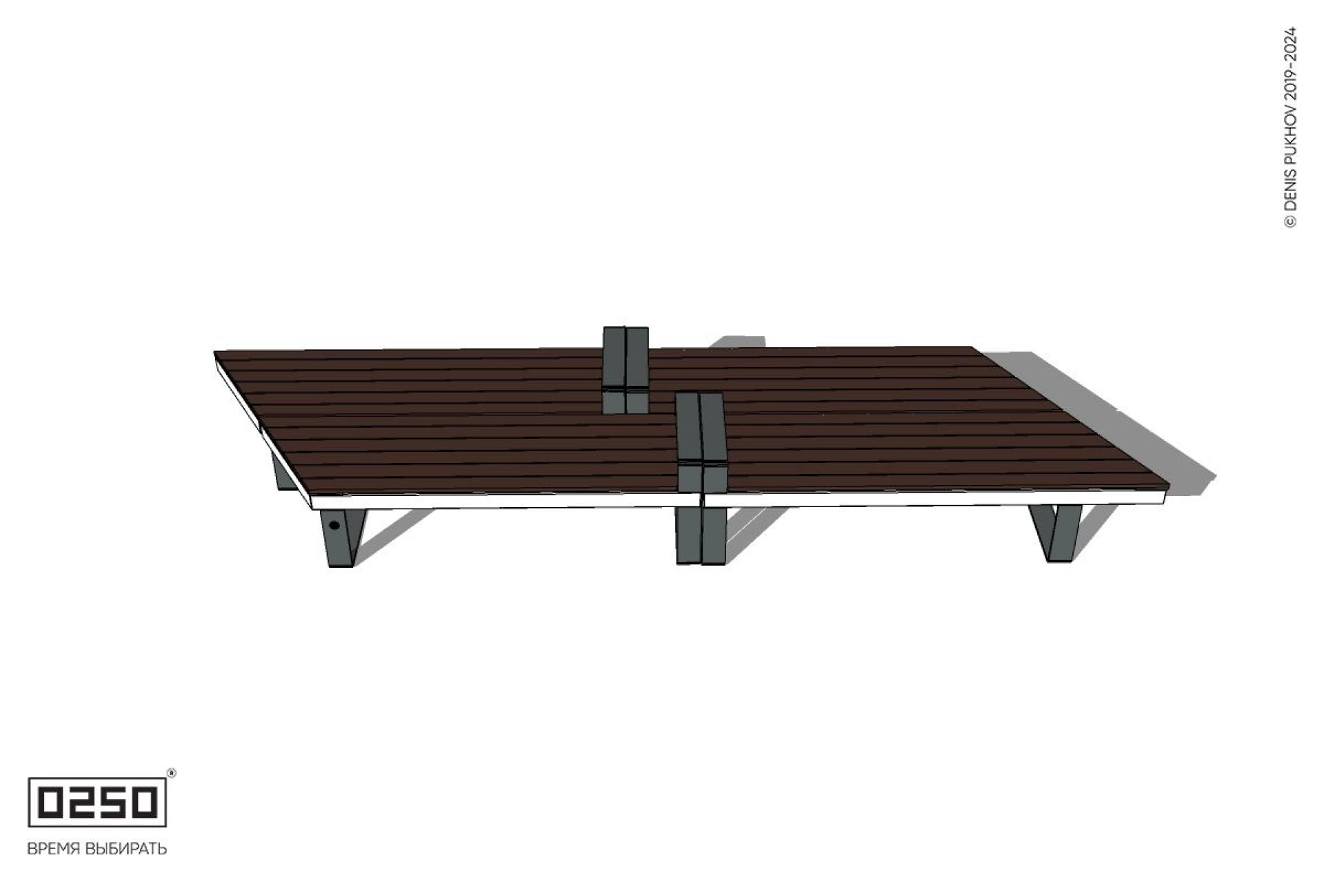 Уличная Скамейка параллелограммная левая двухсторонняя двухпролетная укороченная с подлокотниками на ножках производство 0250