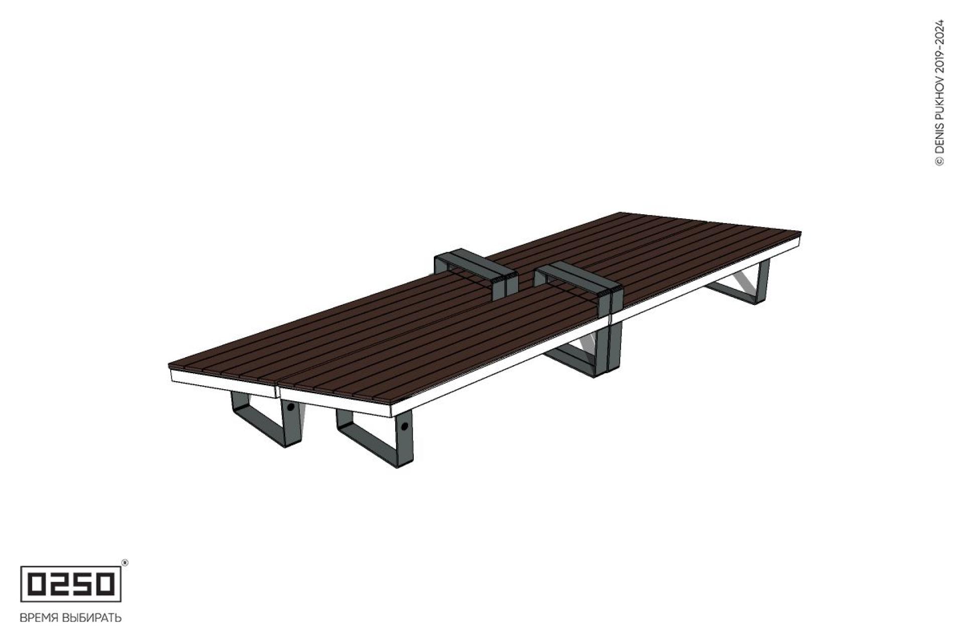 Уличная Скамейка параллелограммная левая двухсторонняя двухпролетная укороченная с подлокотниками на ножках производство 0250