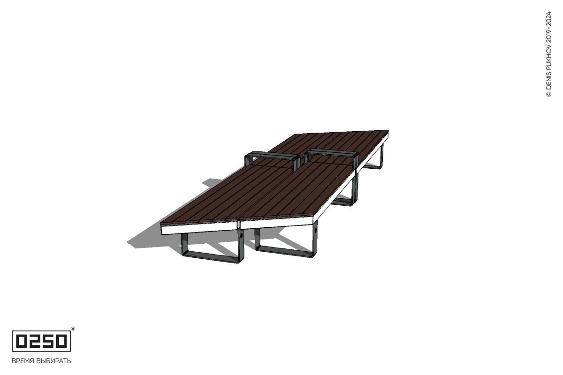 Уличная Скамейка параллелограммная левая двухсторонняя двухпролетная укороченная с подлокотниками на ножках производство 0250