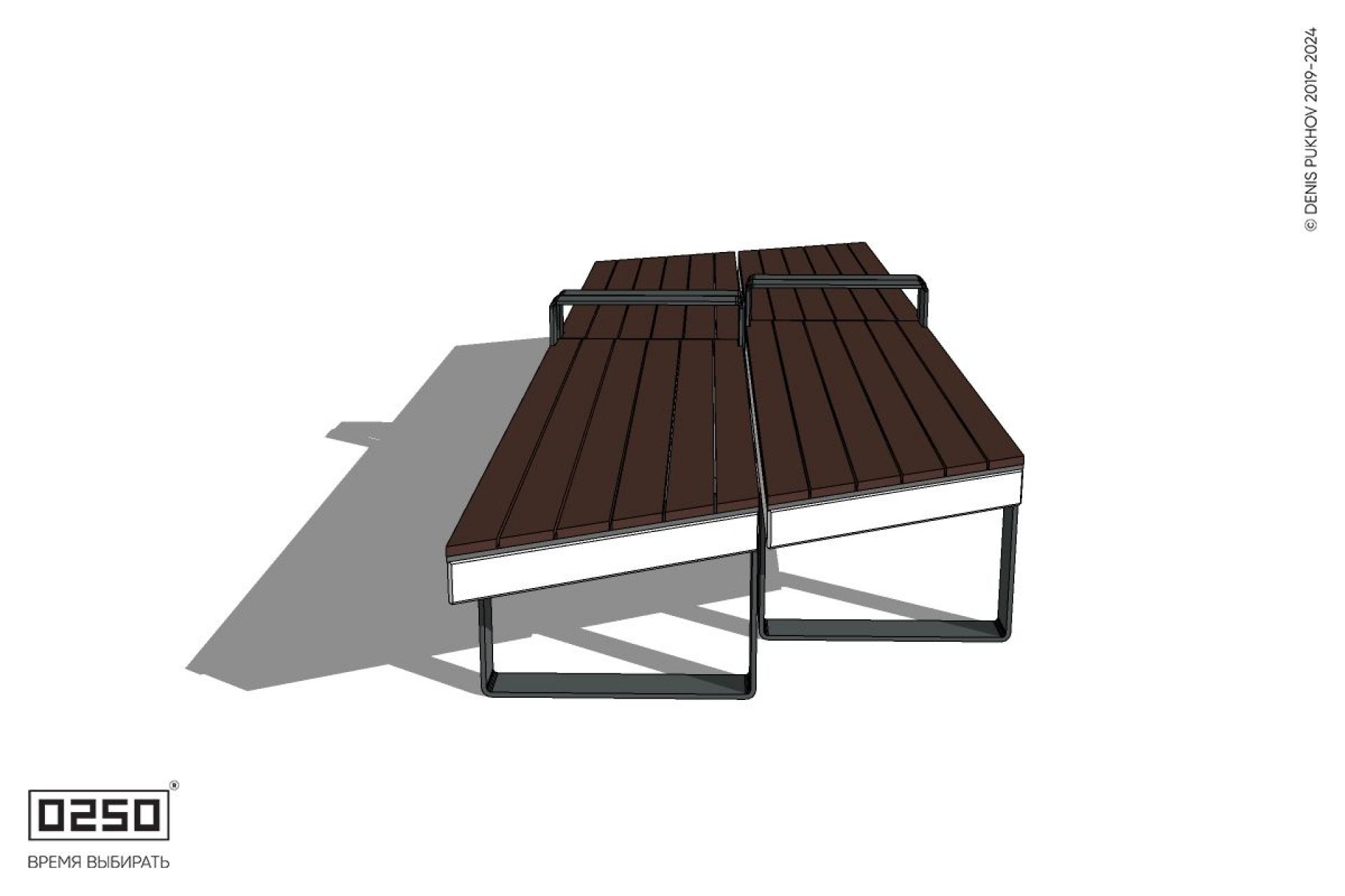 Уличная Скамейка параллелограммная левая двухсторонняя двухпролетная укороченная с подлокотниками на ножках производство 0250