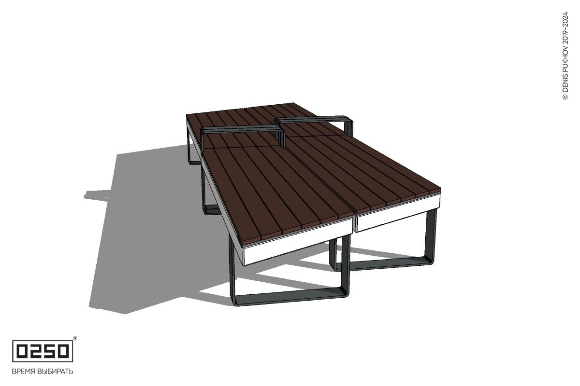 Уличная Скамейка параллелограммная левая двухсторонняя двухпролетная укороченная с подлокотниками на ножках производство 0250