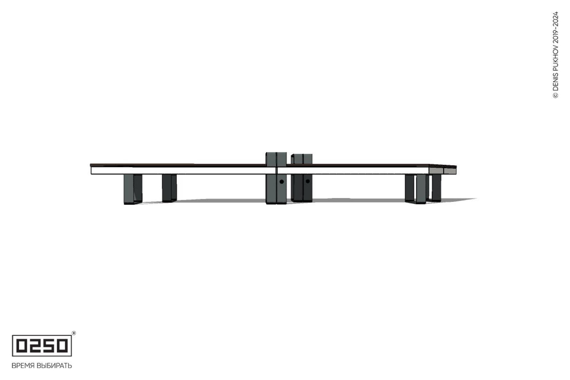 Уличная Скамейка параллелограммная правая двухсторонняя двухпролетная укороченная с подлокотниками на ножках производство 0250