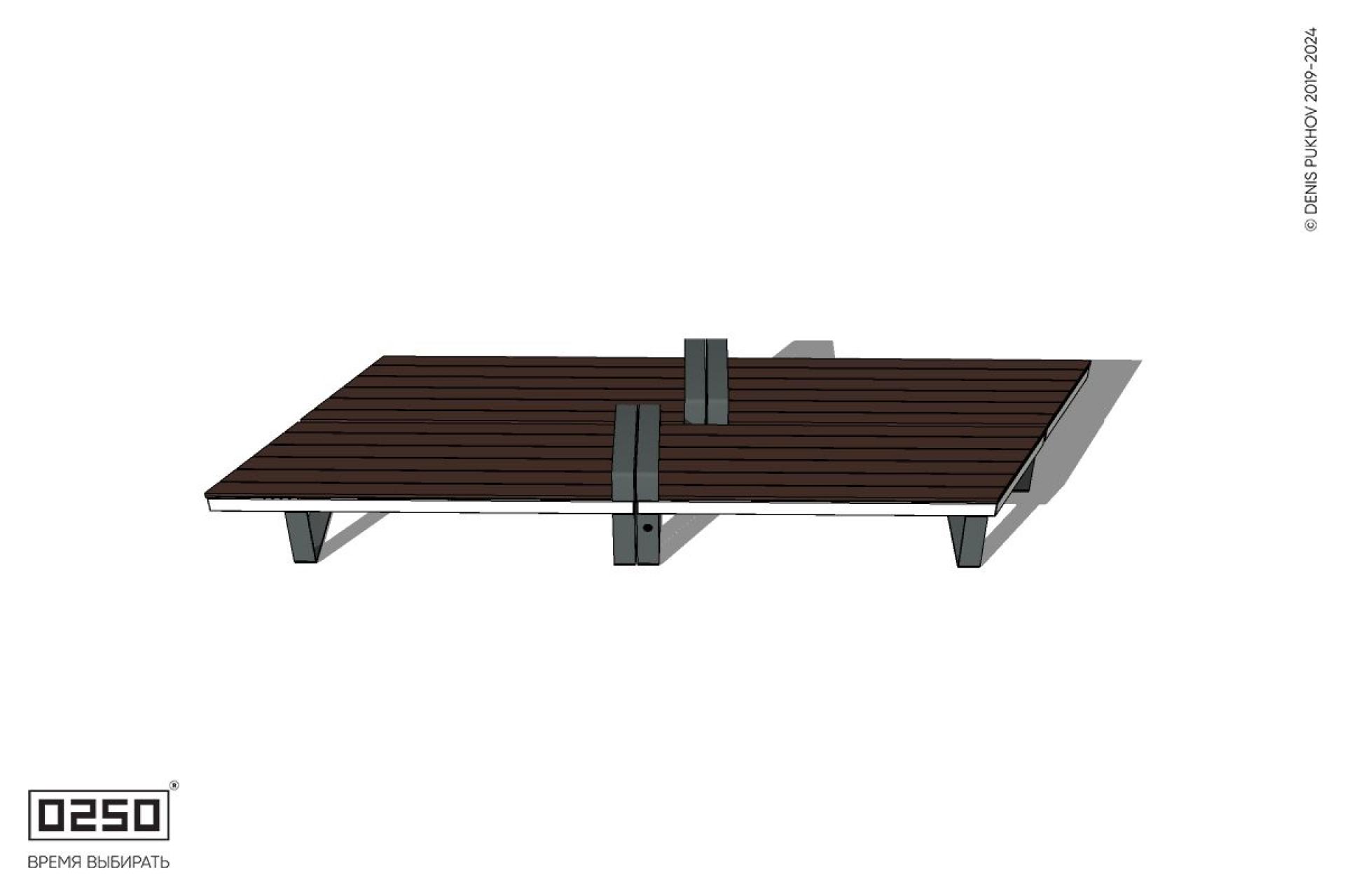 Уличная Скамейка параллелограммная правая двухсторонняя двухпролетная укороченная с подлокотниками на ножках производство 0250