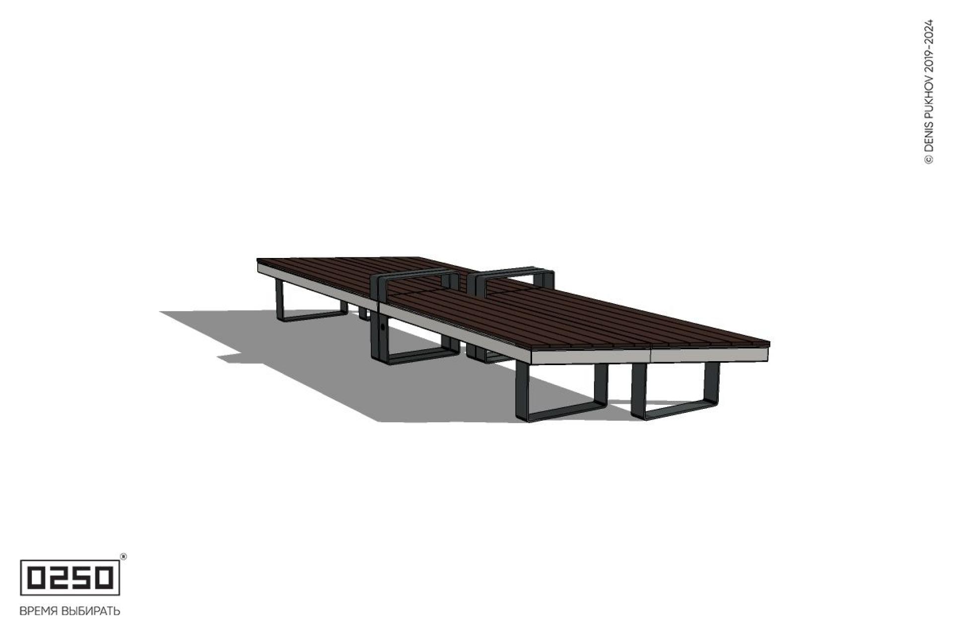 Уличная Скамейка параллелограммная правая двухсторонняя двухпролетная укороченная с подлокотниками на ножках производство 0250