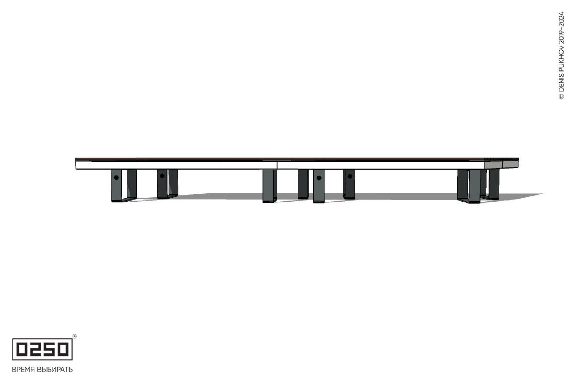 Уличная Скамейка параллелограммная правая двухсторонняя двухпролетная на ножках производство 0250