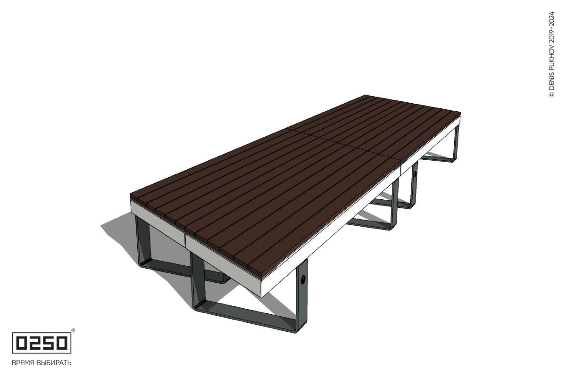 Уличная Скамейка параллелограммная правая двухсторонняя двухпролетная на ножках производство 0250