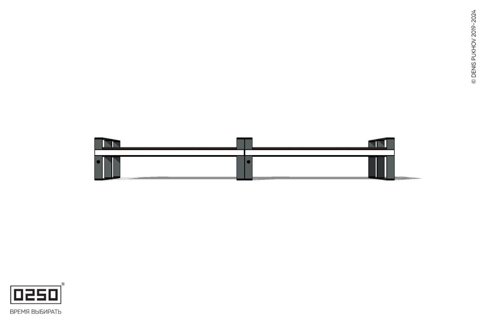 Уличная Скамейка двухсторонняя двухпролетная с частыми подлокотниками на ножках производство 0250