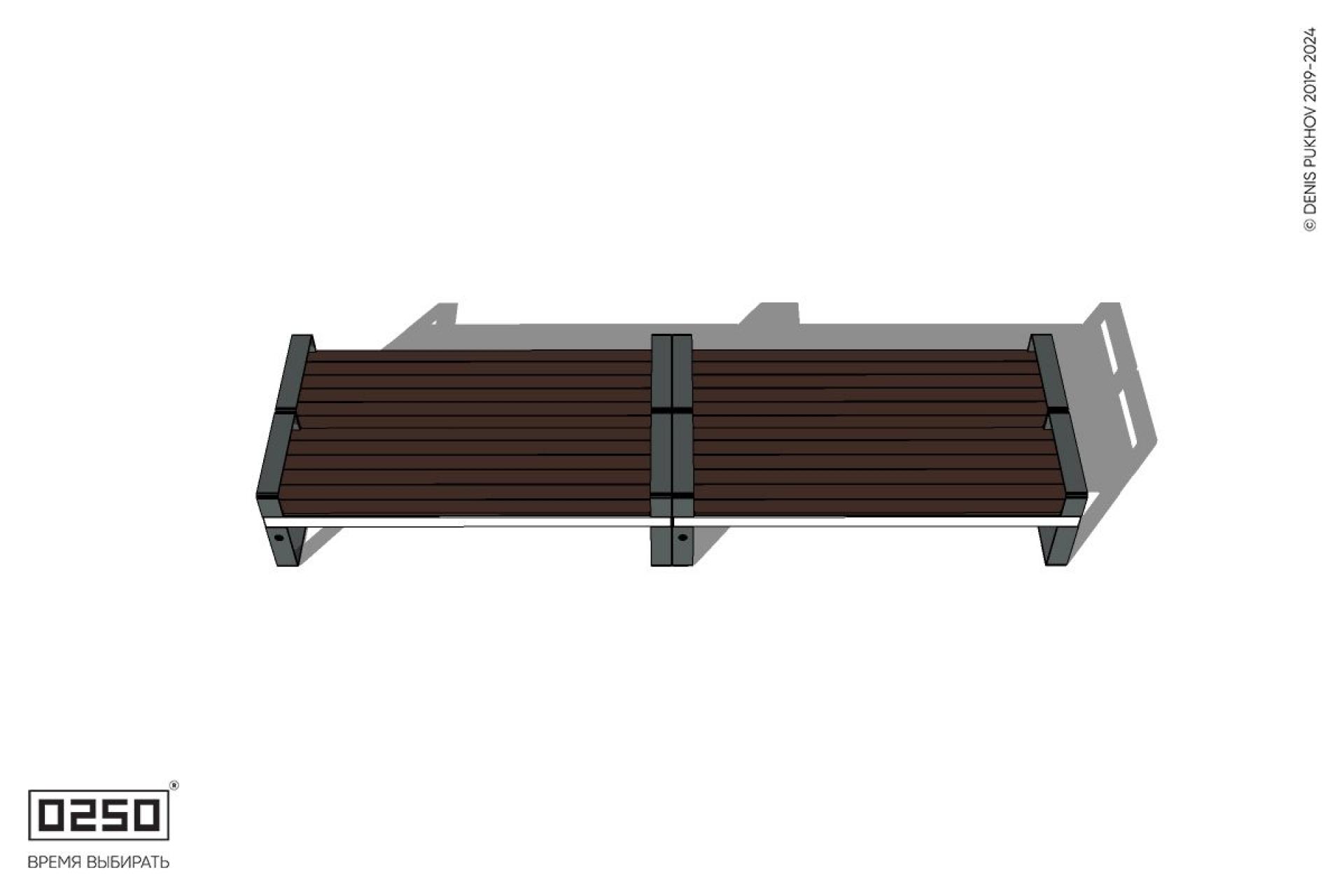 Уличная Скамейка двухсторонняя двухпролетная с частыми подлокотниками на ножках производство 0250