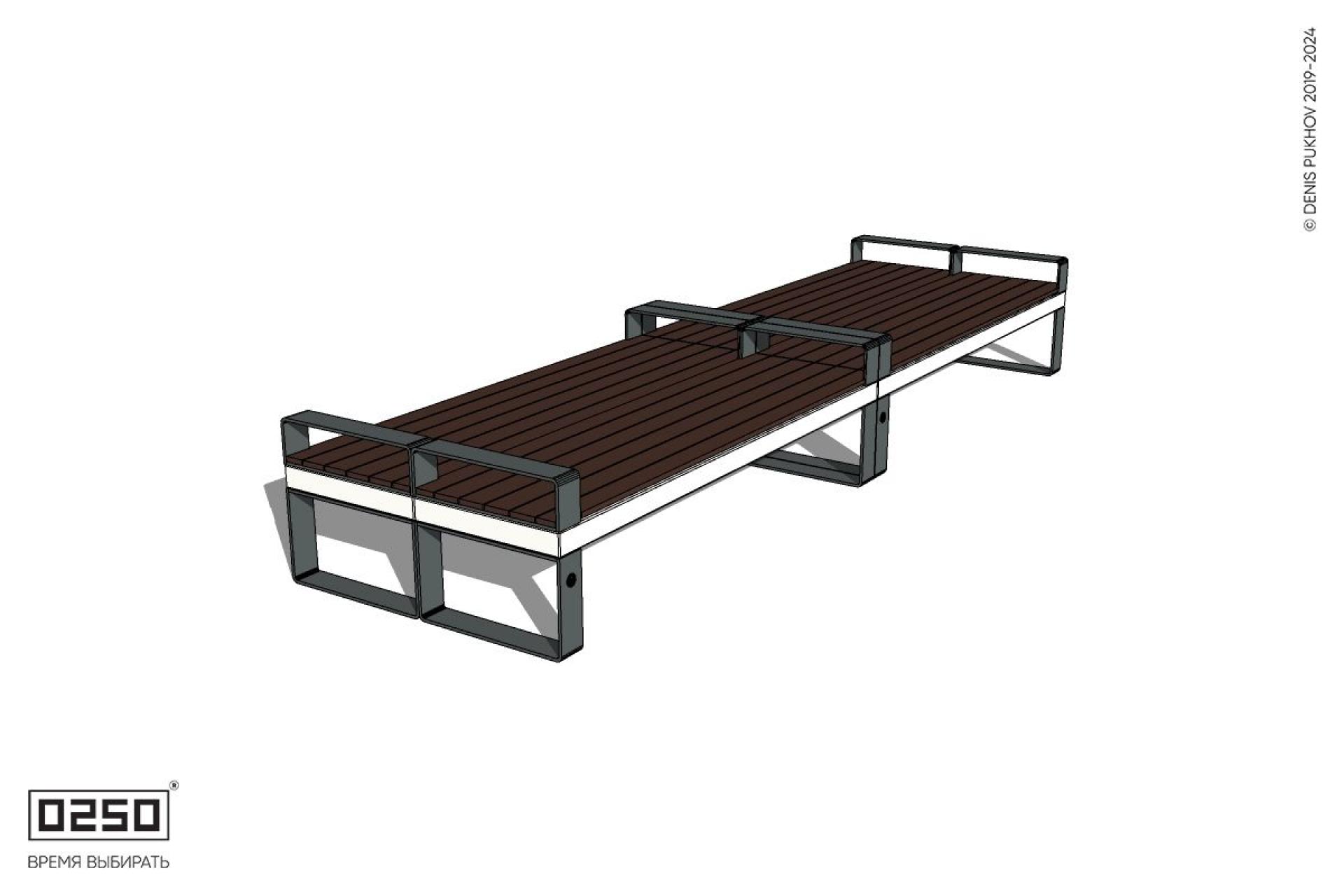 Уличная Скамейка двухсторонняя двухпролетная с частыми подлокотниками на ножках производство 0250