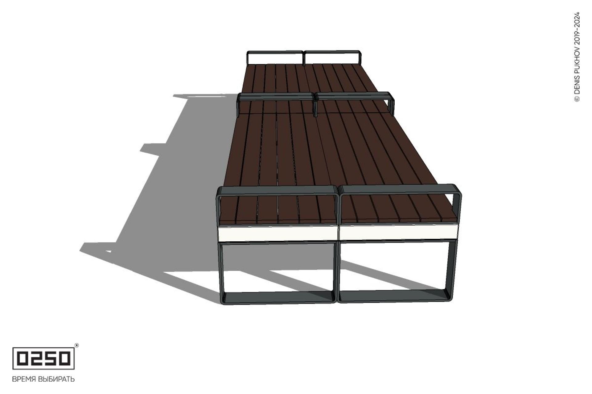 Уличная Скамейка двухсторонняя двухпролетная с частыми подлокотниками на ножках производство 0250