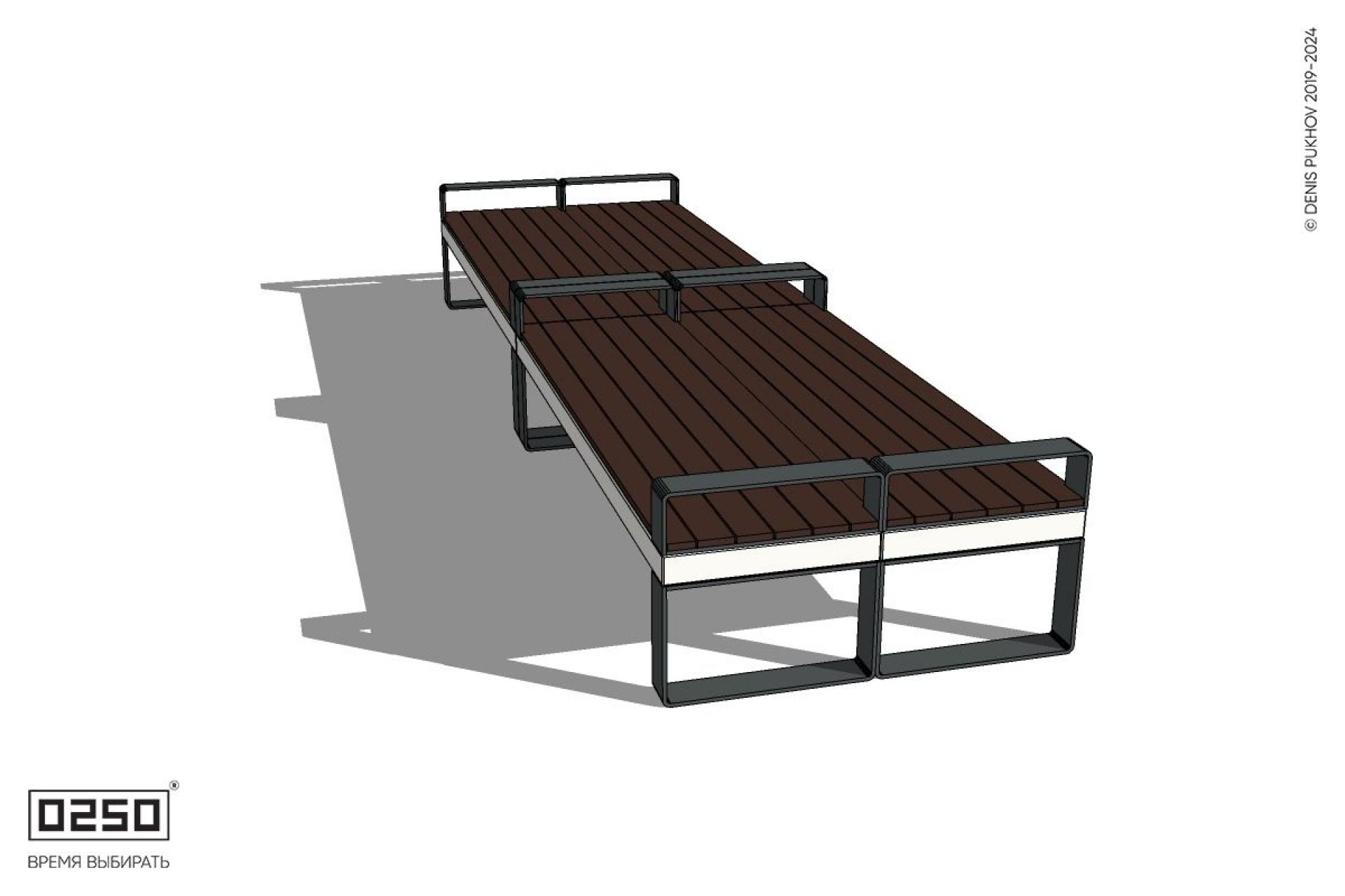 Уличная Скамейка двухсторонняя двухпролетная с частыми подлокотниками на ножках производство 0250