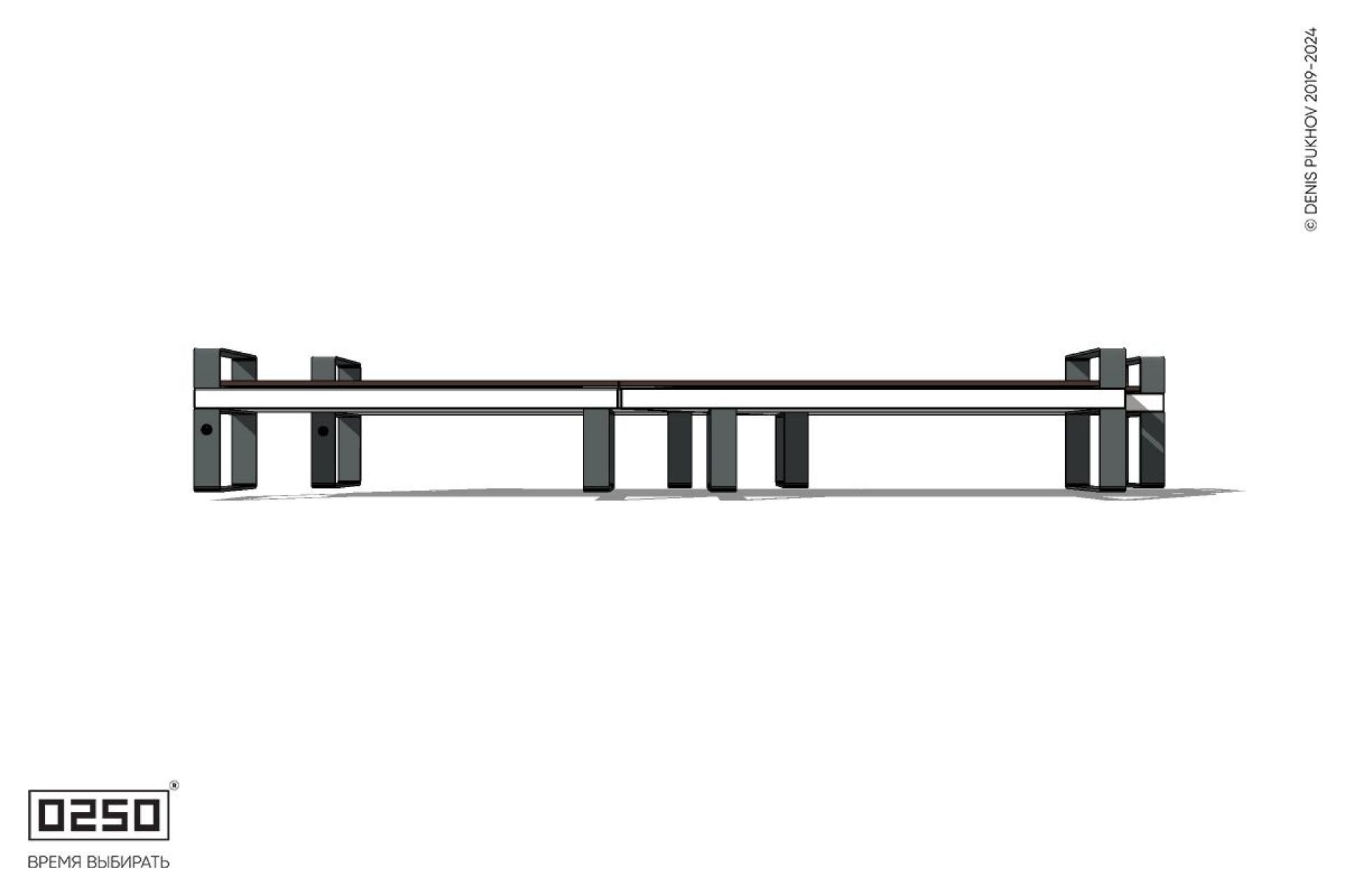Уличная Скамейка двухсторонняя двухпролетная со сдвигом с подлокотниками на ножках производство 0250