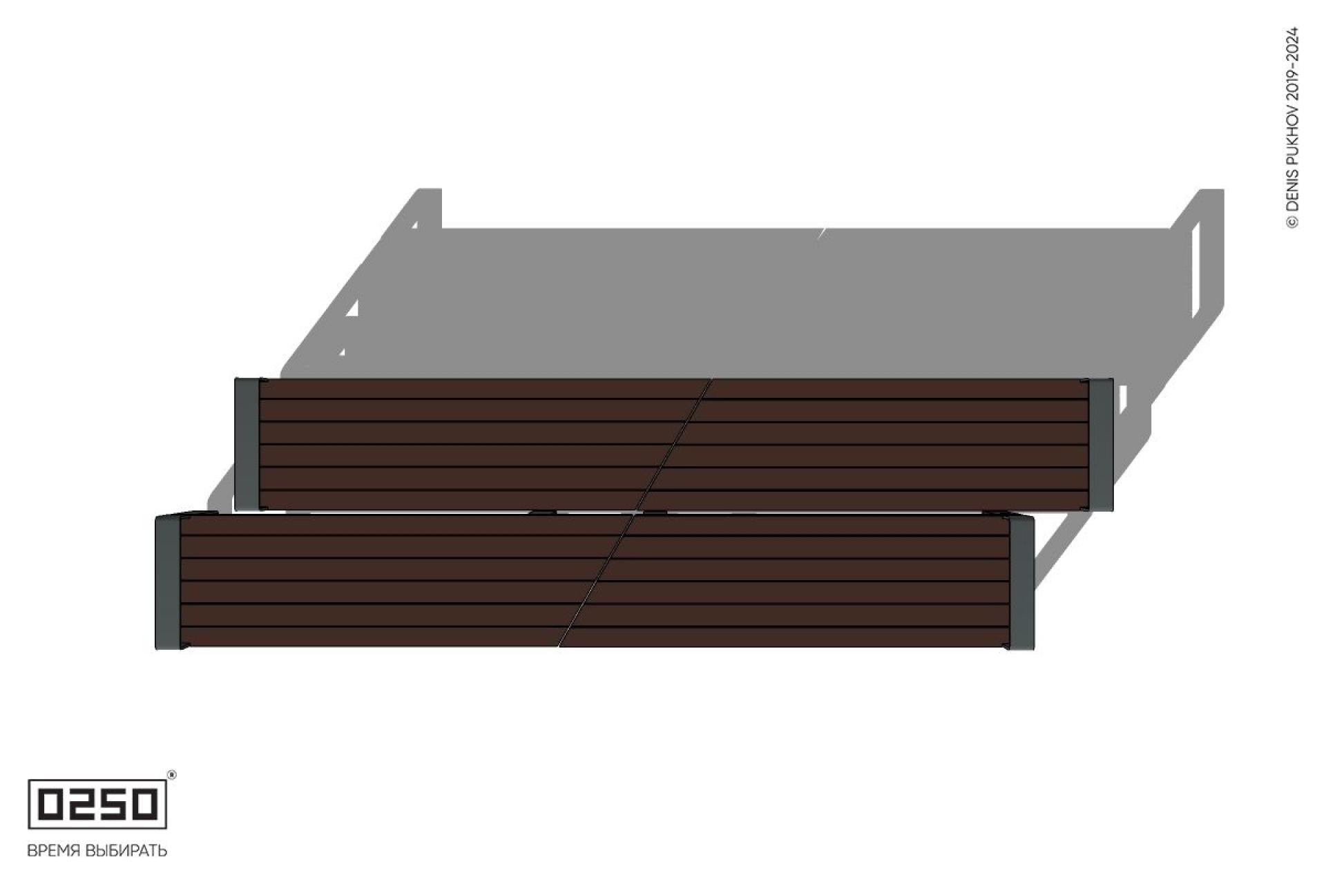 Уличная Скамейка двухсторонняя двухпролетная со сдвигом с подлокотниками на ножках производство 0250, module