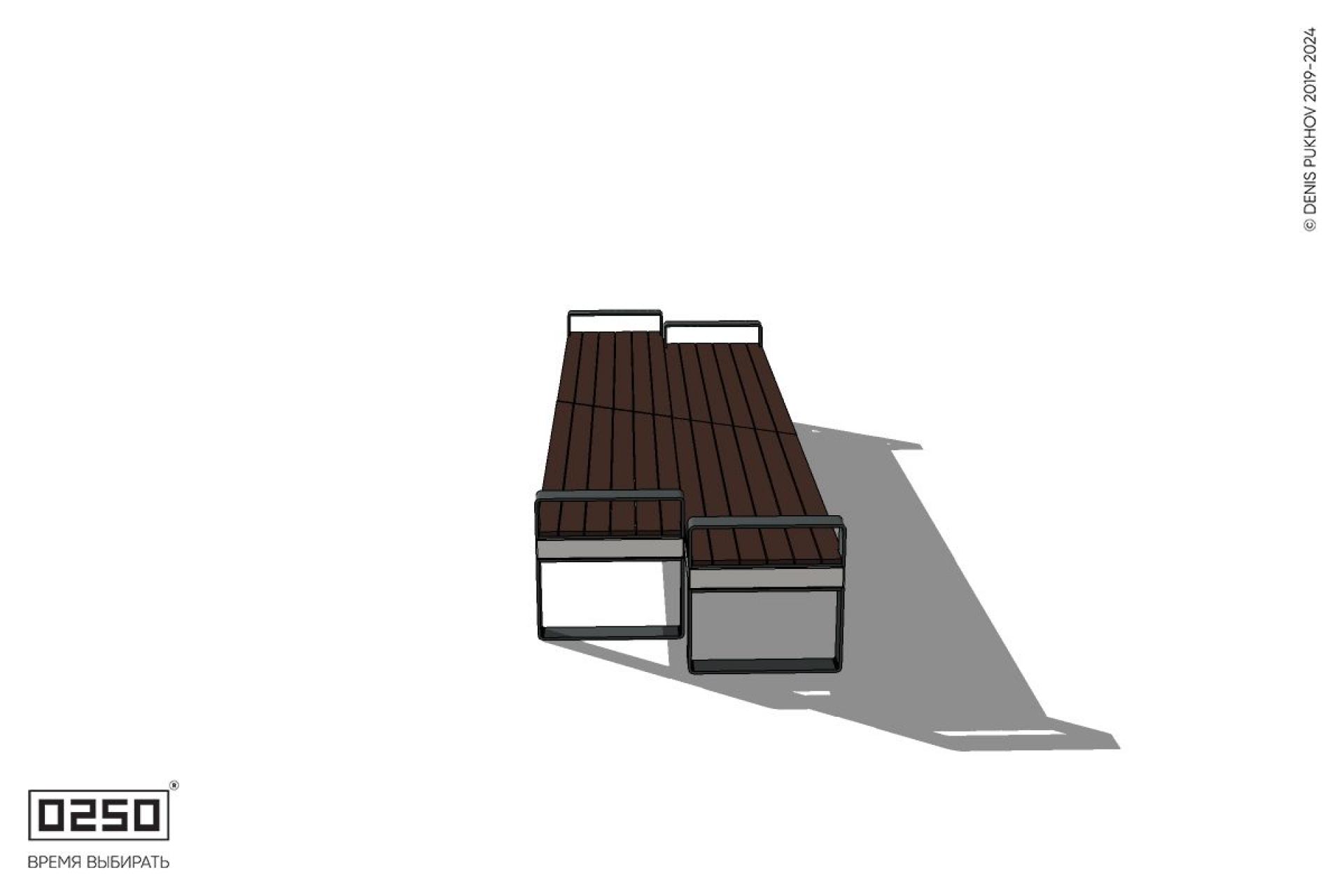 Уличная Скамейка двухсторонняя двухпролетная со сдвигом с подлокотниками на ножках производство 0250