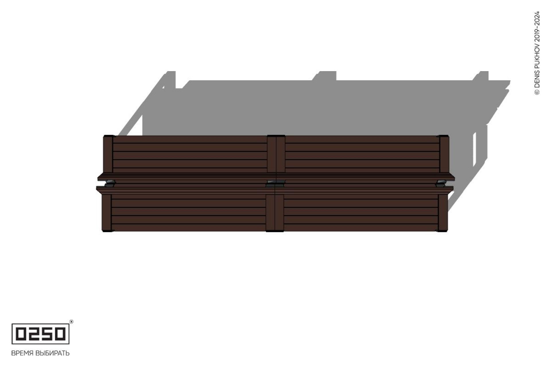 Скамейка двухсторонняя двухпролетная со спинкой и подлокотниками на ножках  Уличная Скамейка двухсторонняя двухпролетная со спинкой и подлокотниками на ножках производство 0250, module