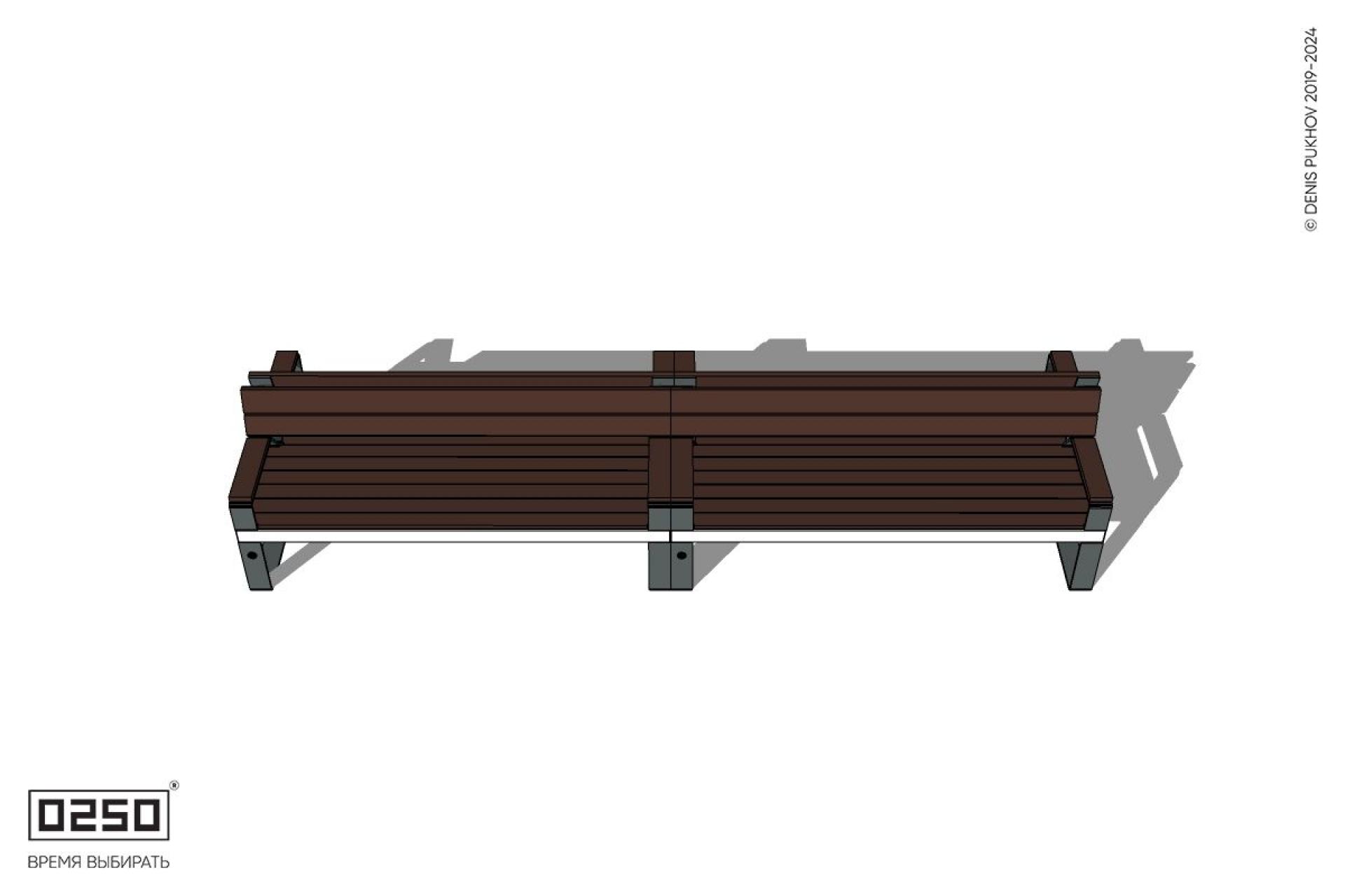 Уличная Скамейка двухсторонняя двухпролетная со спинкой и подлокотниками на ножках производство 0250 Уличная Скамейка двухсторонняя двухпролетная со спинкой и подлокотниками на ножках производство 0250