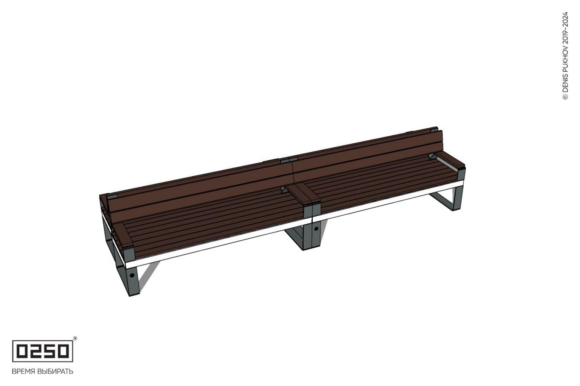 Уличная Скамейка двухсторонняя двухпролетная со спинкой и подлокотниками на ножках производство 0250 Уличная Скамейка двухсторонняя двухпролетная со спинкой и подлокотниками на ножках производство 0250