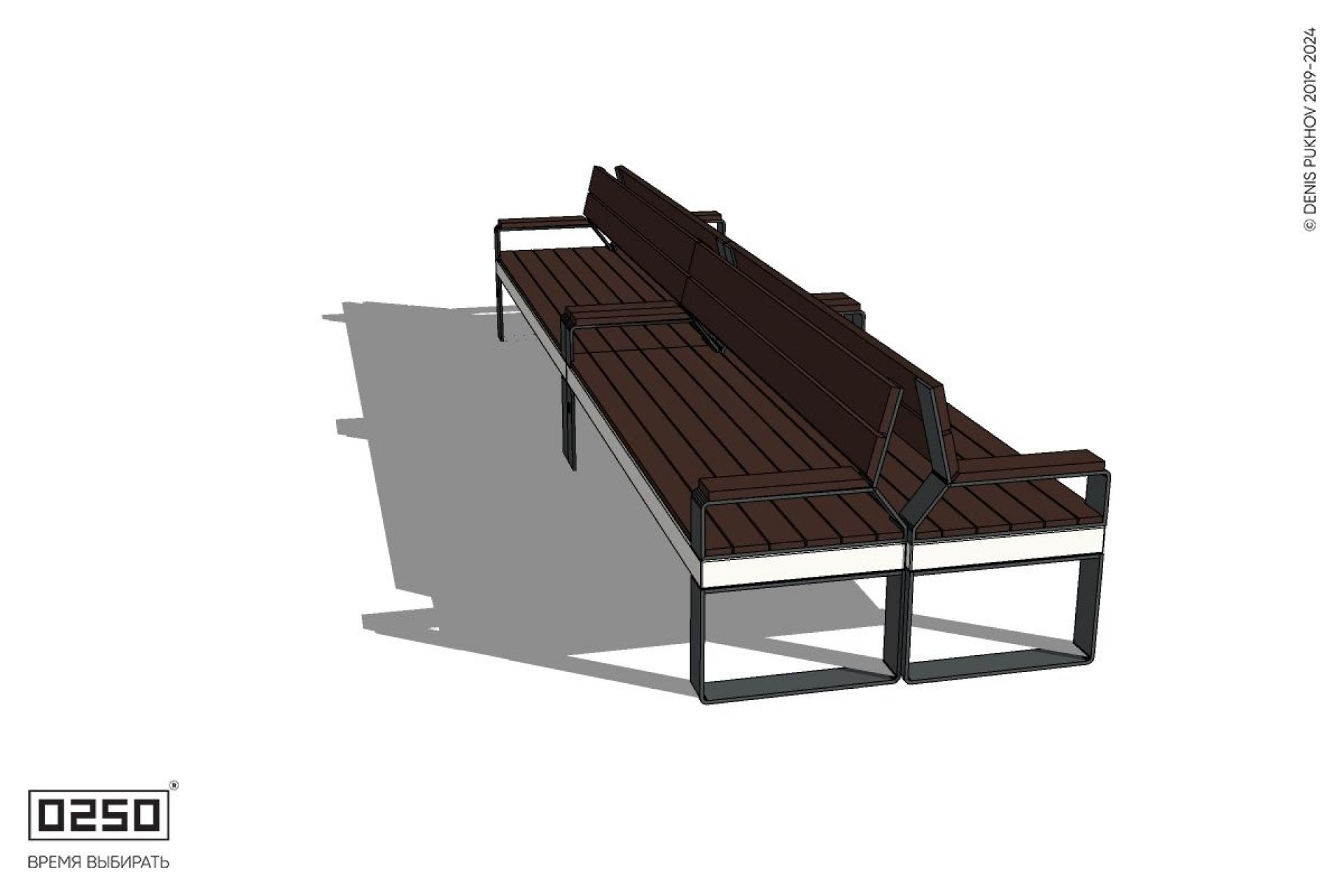 Уличная Скамейка двухсторонняя двухпролетная со спинкой и подлокотниками на ножках производство 0250 Уличная Скамейка двухсторонняя двухпролетная со спинкой и подлокотниками на ножках производство 0250