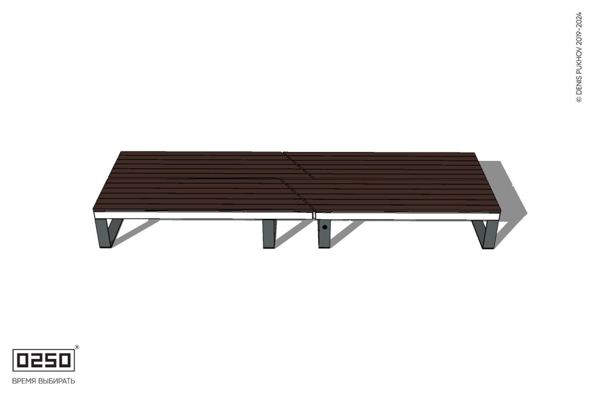 Уличная Скамейка двухсторонняя двухпролетная укороченная на ножках производство 0250 Уличная Скамейка двухсторонняя двухпролетная укороченная на ножках производство 0250